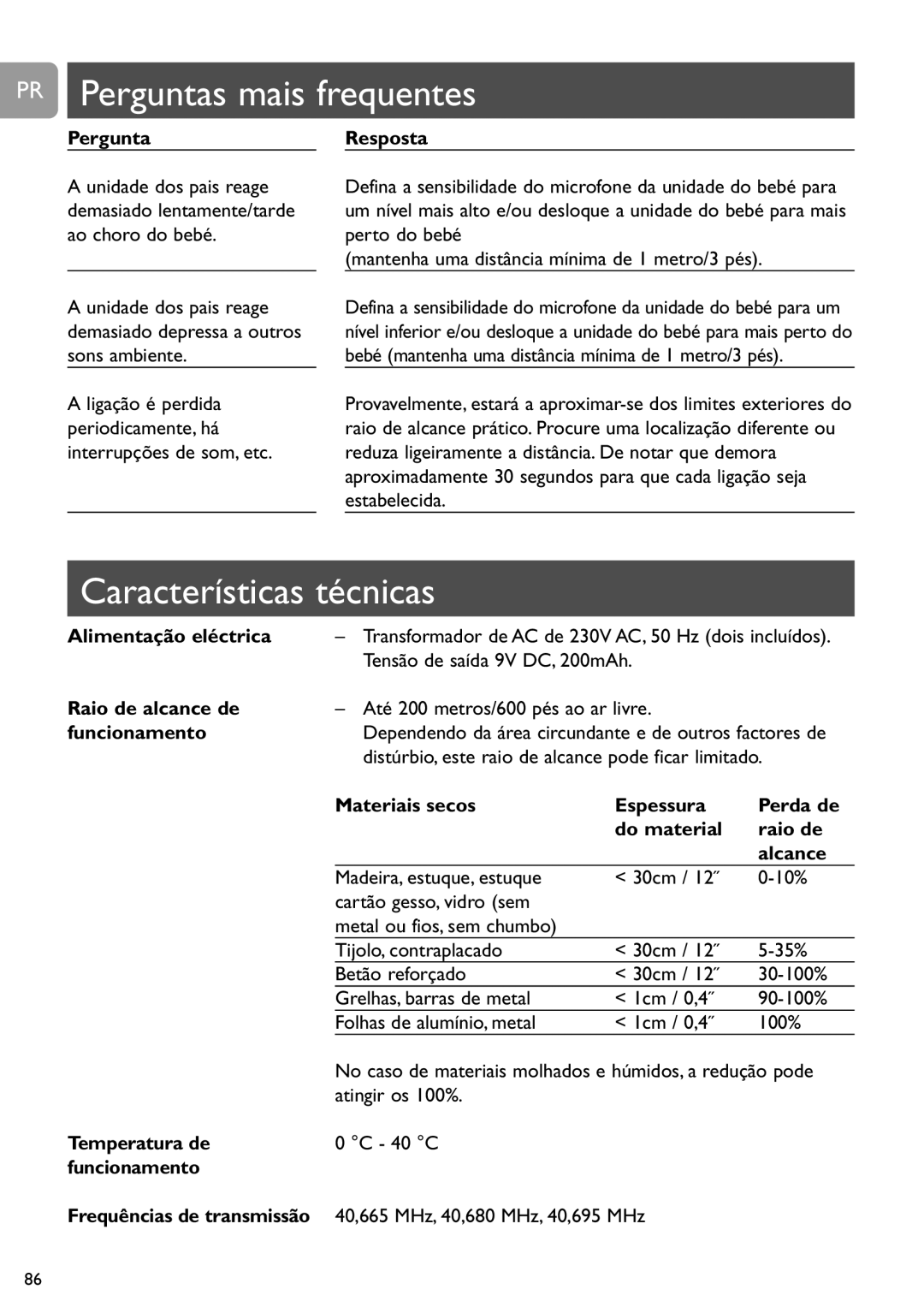 Philips SCD464 user manual PR Perguntas mais frequentes, Características técnicas 