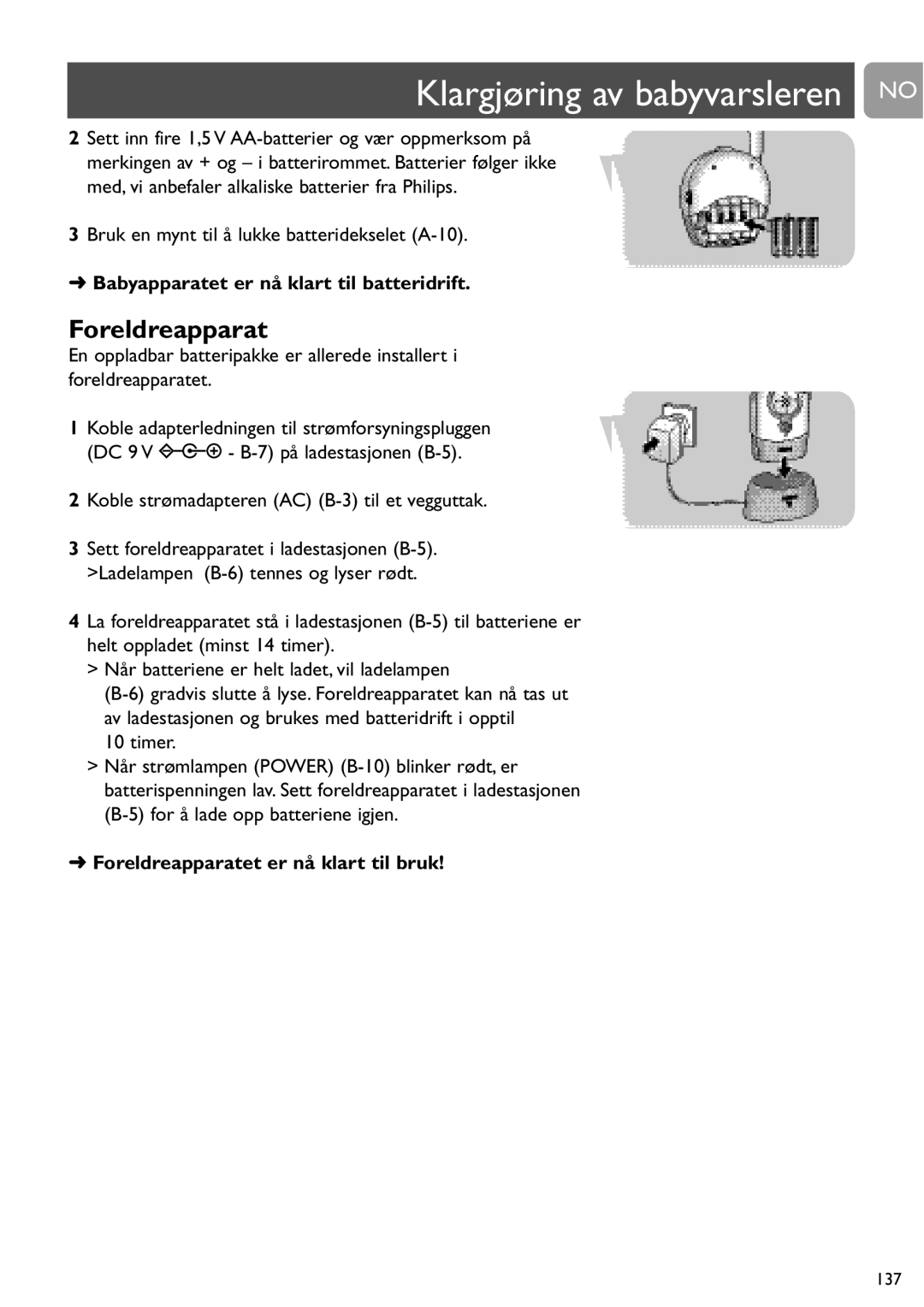 Philips SCD468 user manual Klargjøring av babyvarsleren no, Bruk en mynt til å lukke batteridekselet A-10 