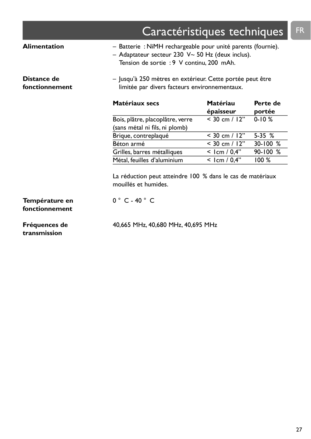 Philips SCD468 user manual Caractéristiques techniques FR 