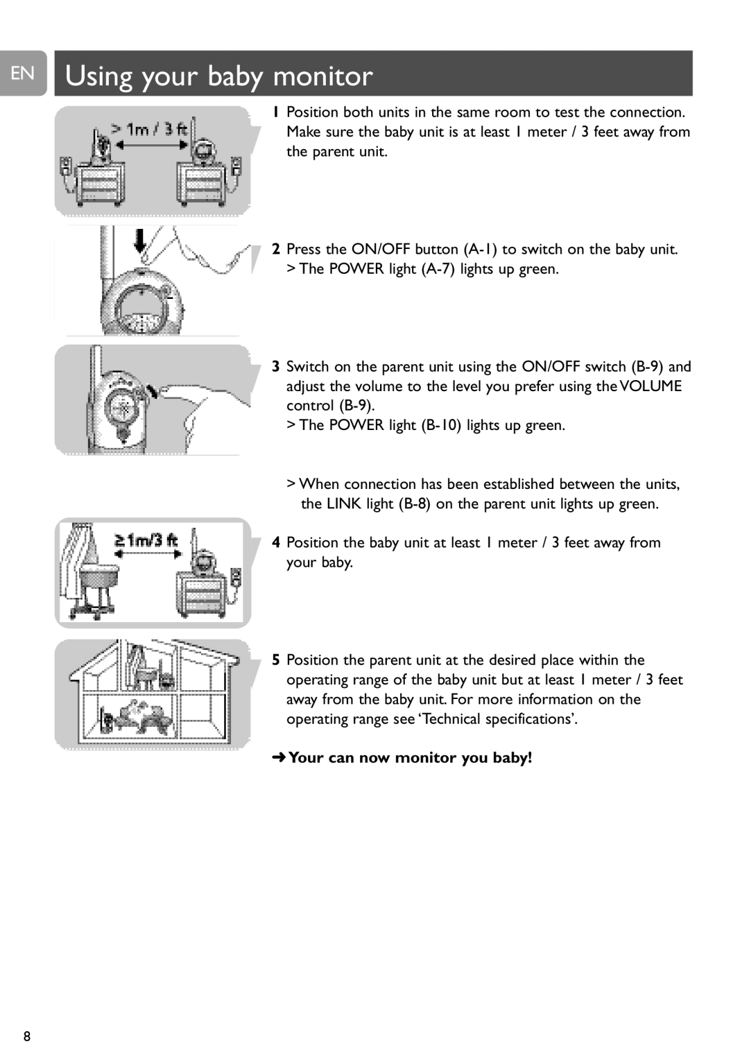 Philips SCD468 user manual EN Using your baby monitor, Your can now monitor you baby 