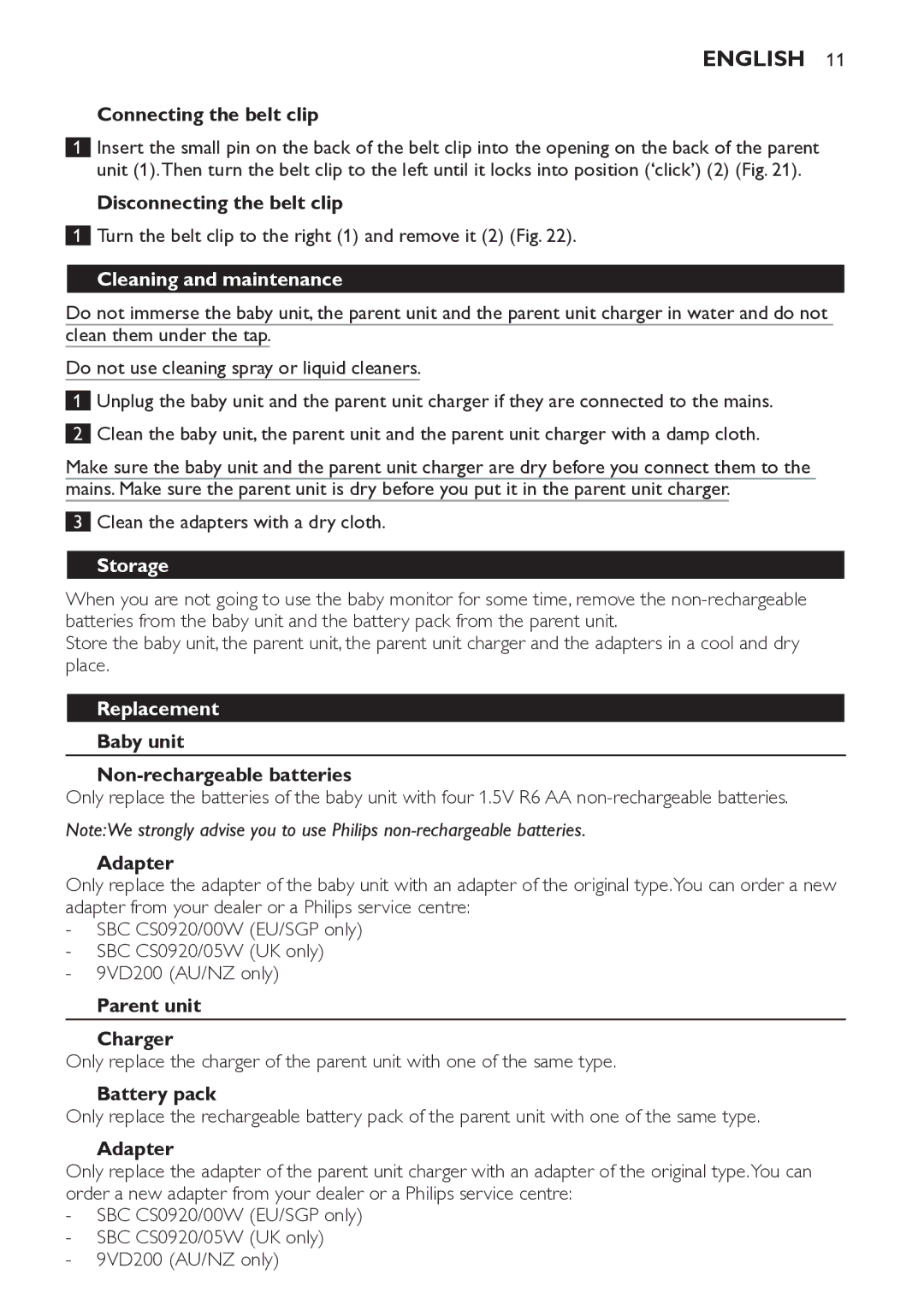 Philips SCD481 manual Cleaning and maintenance, Storage, Replacement 