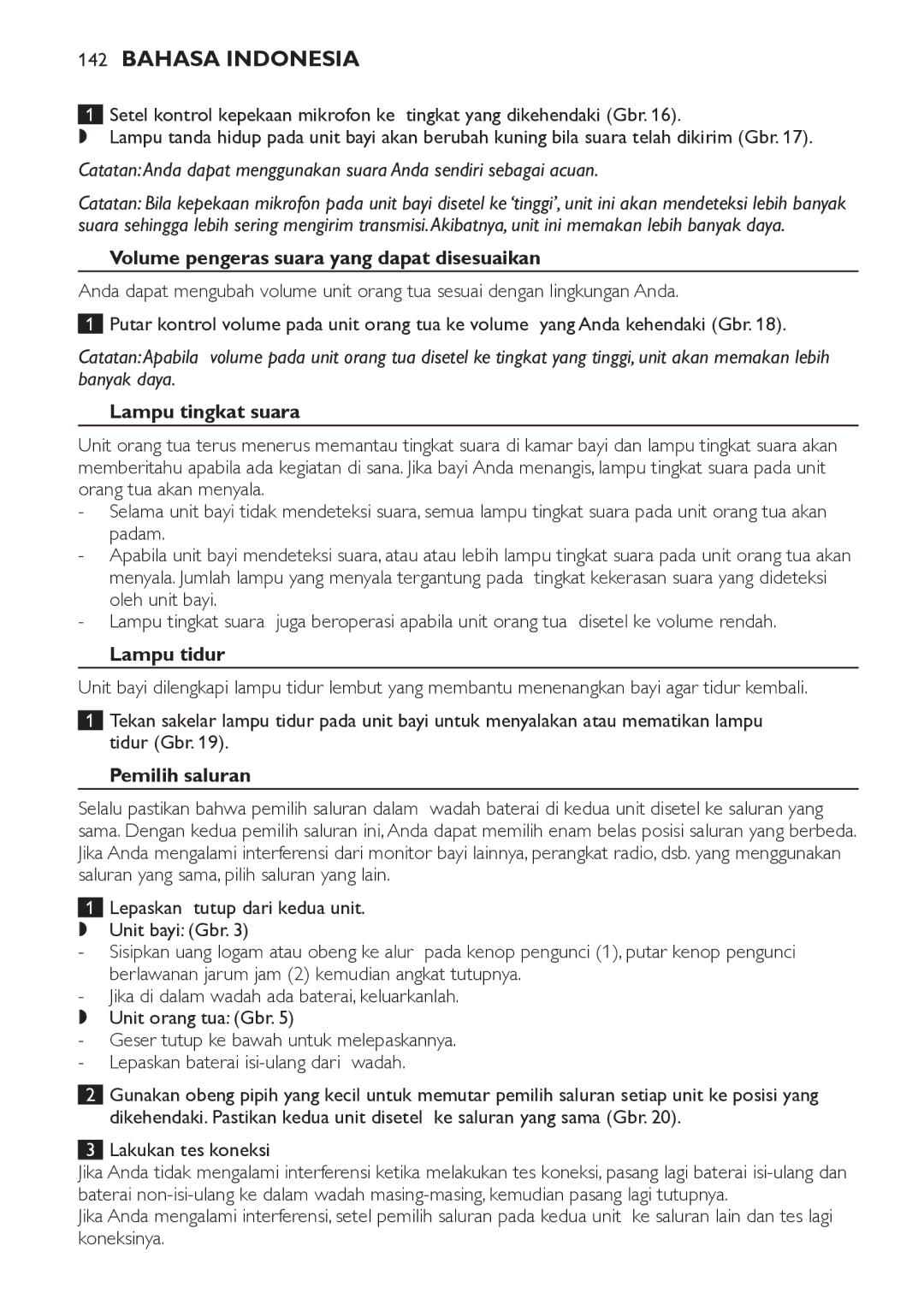 Philips SCD481 manual Volume pengeras suara yang dapat disesuaikan, Lampu tingkat suara, Lampu tidur, Pemilih saluran 