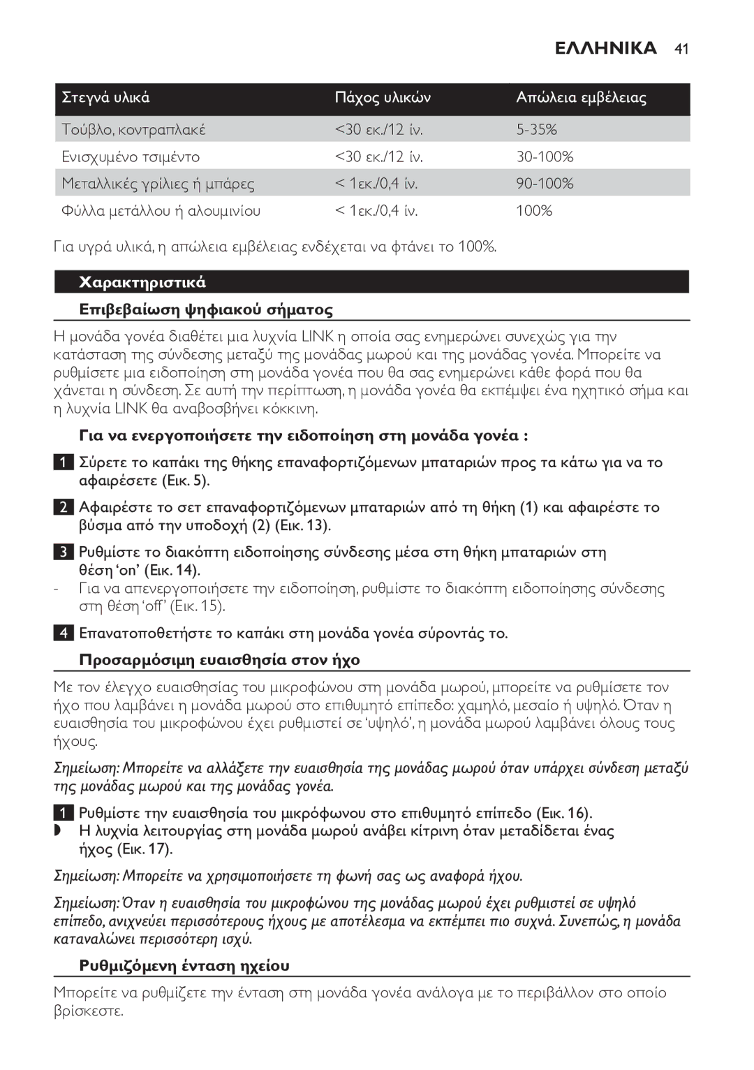 Philips SCD481 manual Χαρακτηριστικά, Επιβεβαίωση ψηφιακού σήματος, Για να ενεργοποιήσετε την ειδοποίηση στη μονάδα γονέα 