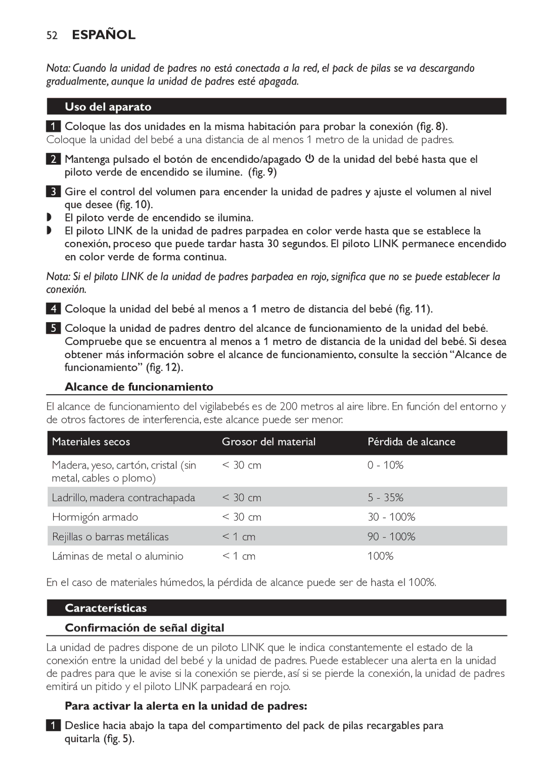 Philips SCD481 manual Uso del aparato, Alcance de funcionamiento, Características, Confirmación de señal digital 