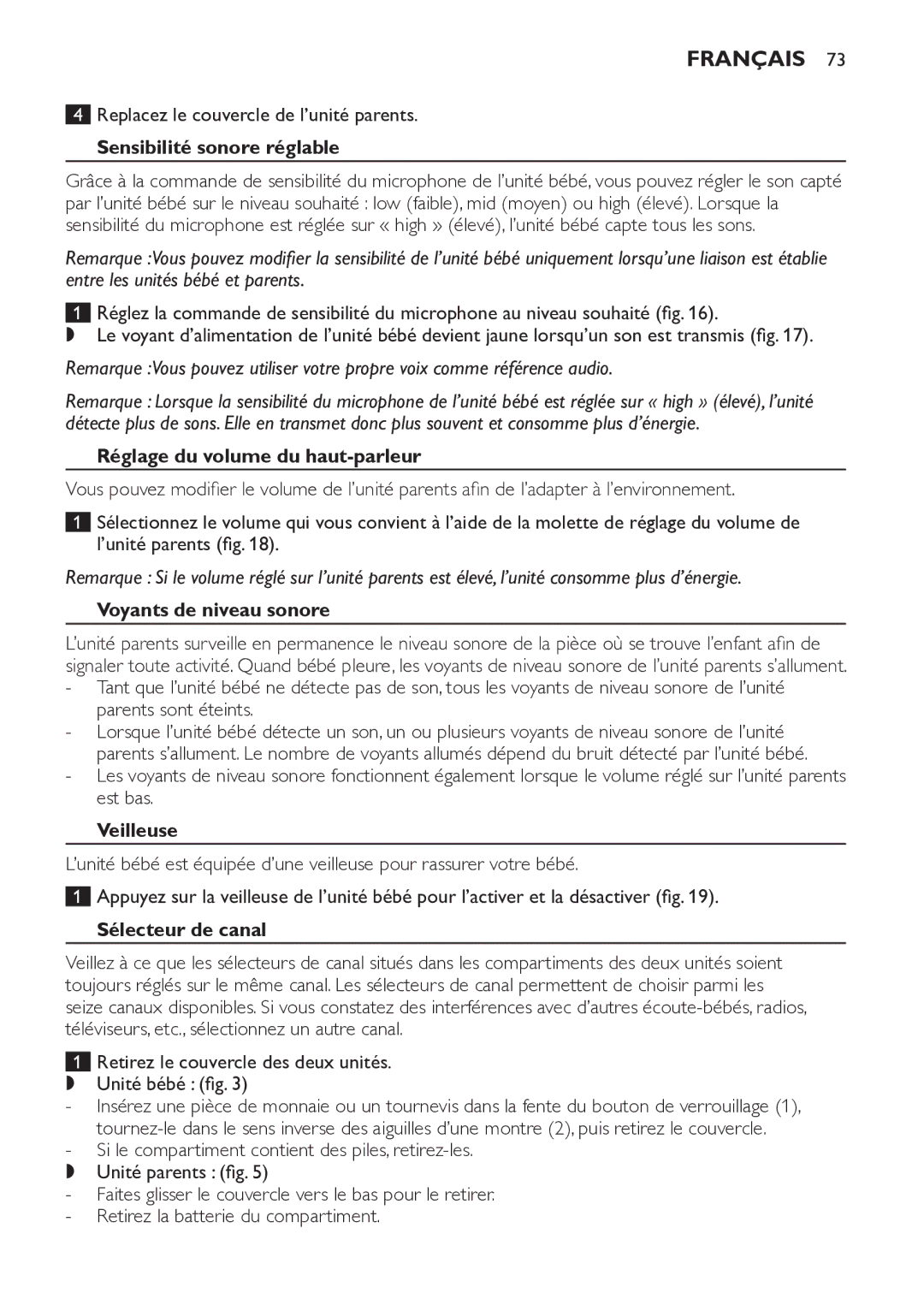 Philips SCD481 manual Sensibilité sonore réglable, Réglage du volume du haut-parleur, Voyants de niveau sonore, Veilleuse 