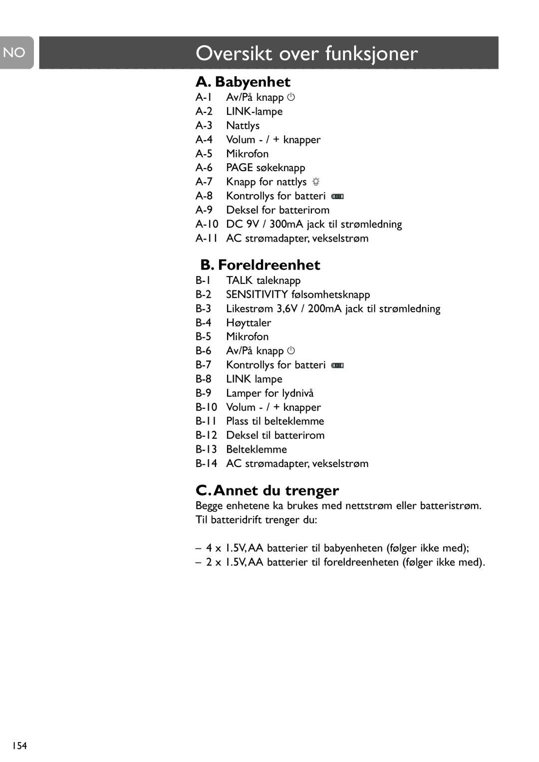 Philips SCD487 user manual Oversikt over funksjoner, Foreldreenhet, Annet du trenger 