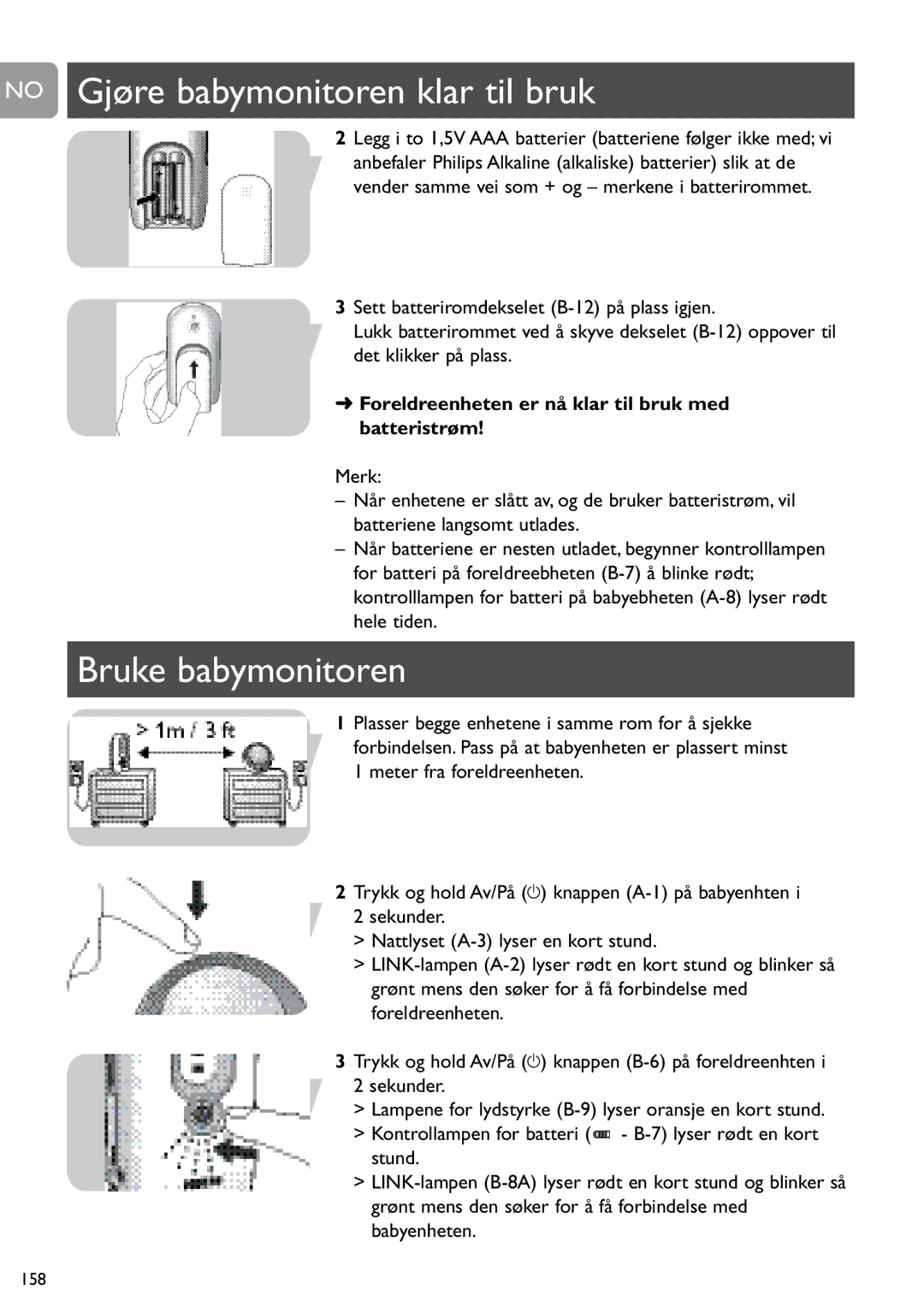 Philips SCD487 user manual No Gjøre babymonitoren klar til bruk, Bruke babymonitoren 