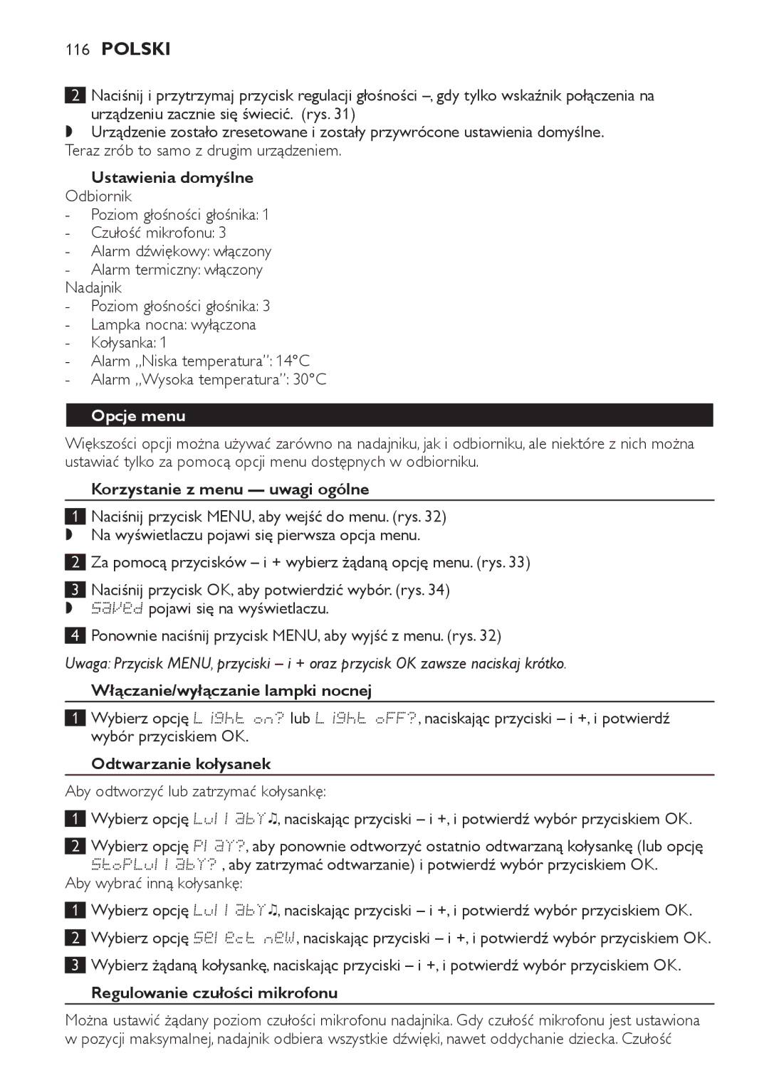 Philips SCD489 manual Opcje menu 