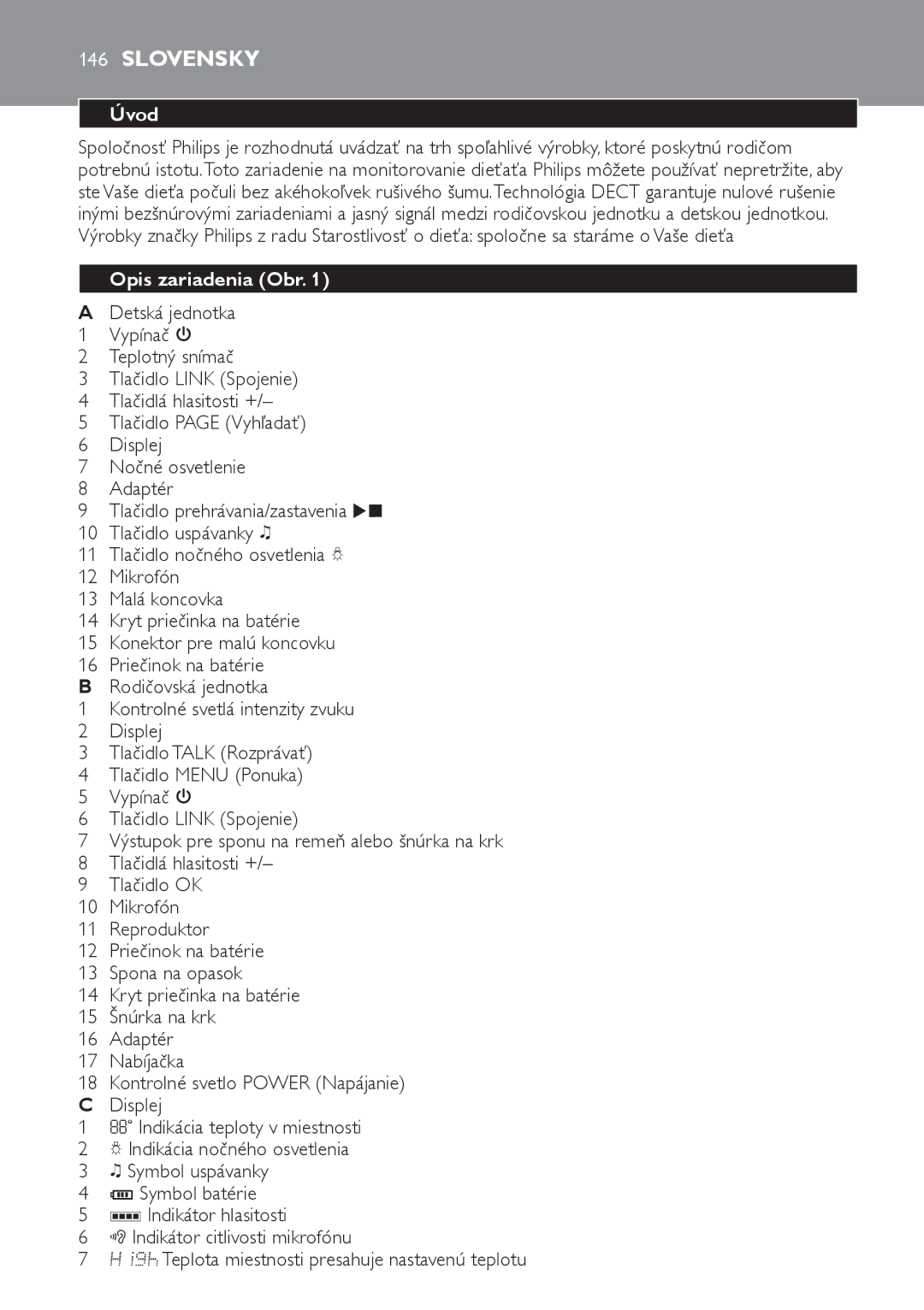 Philips SCD489 manual Slovensky, Opis zariadenia Obr 