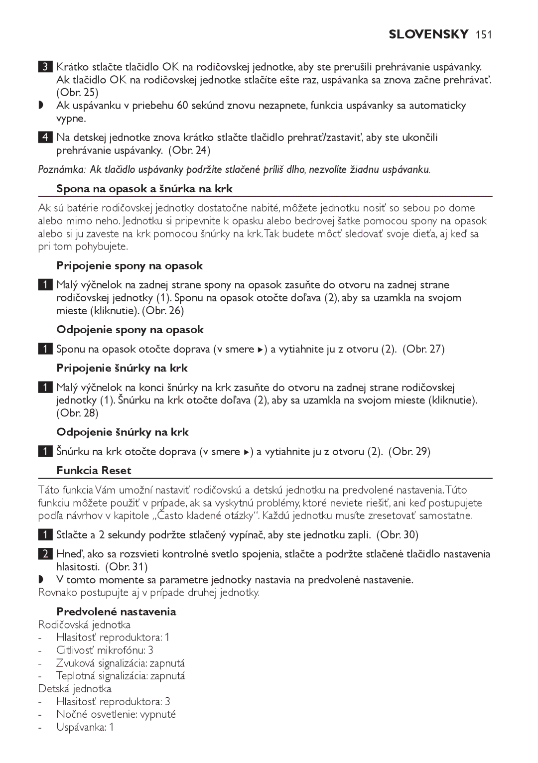 Philips SCD489 manual Spona na opasok a šnúrka na krk, Pripojenie spony na opasok, Odpojenie spony na opasok, Funkcia Reset 