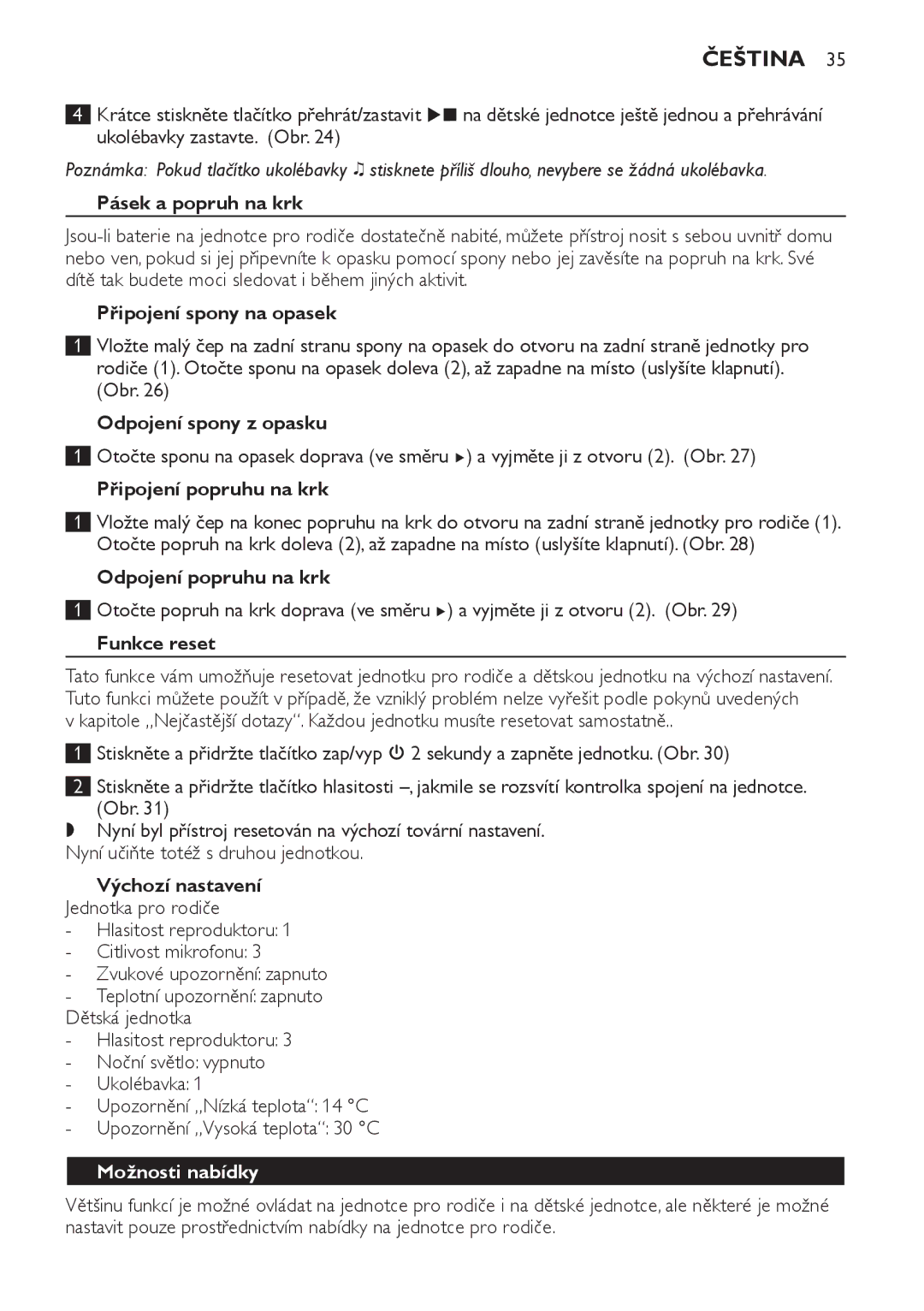 Philips SCD489 manual Možnosti nabídky 