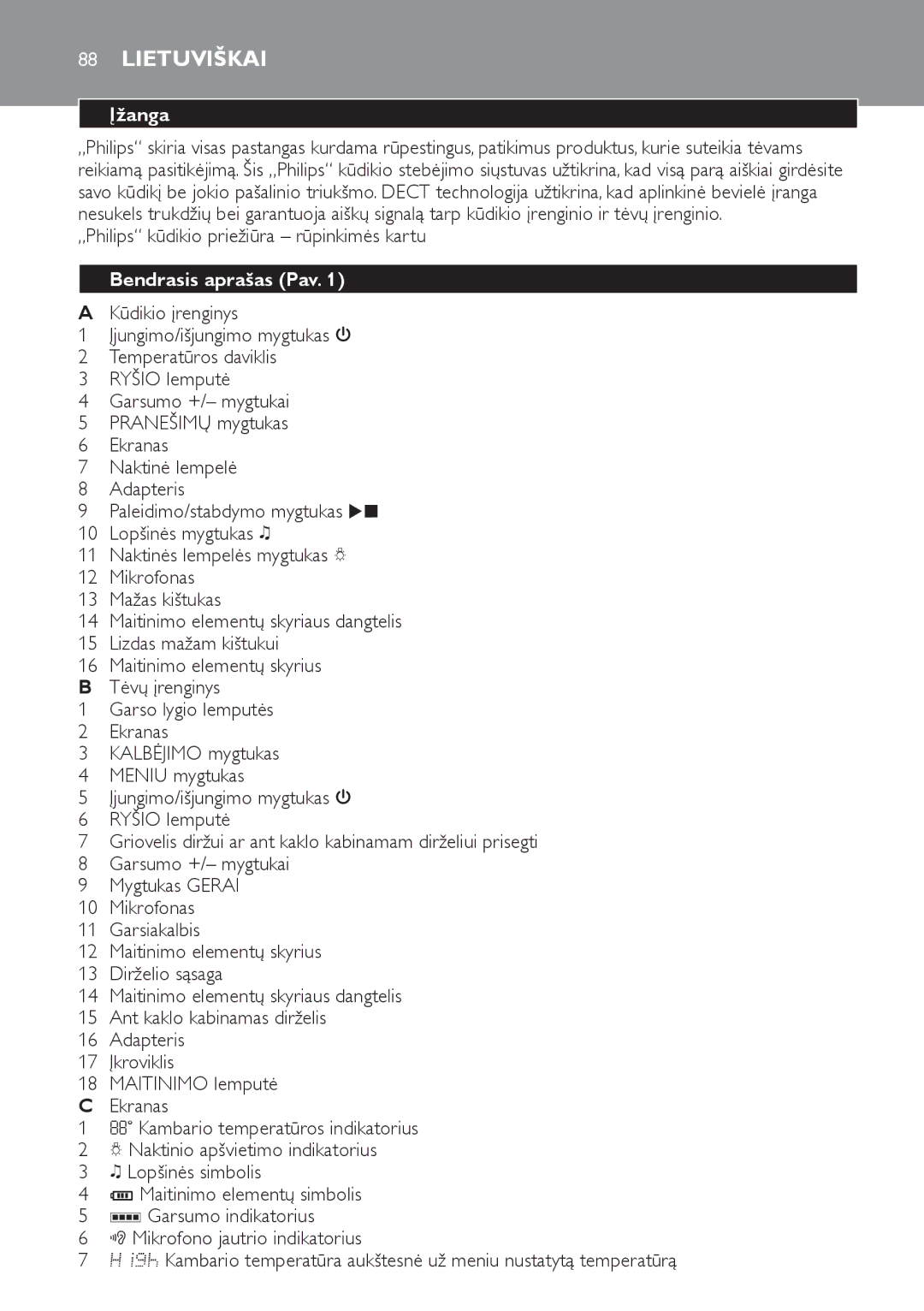 Philips SCD489 manual Lietuviškai, Įžanga, „Philips kūdikio priežiūra rūpinkimės kartu, Bendrasis aprašas Pav 