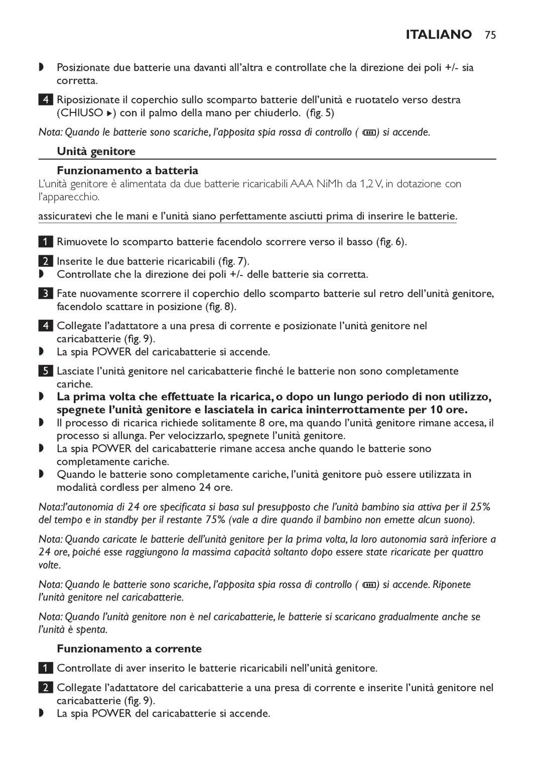 Philips SCD498 manual Unità genitore Funzionamento a batteria 