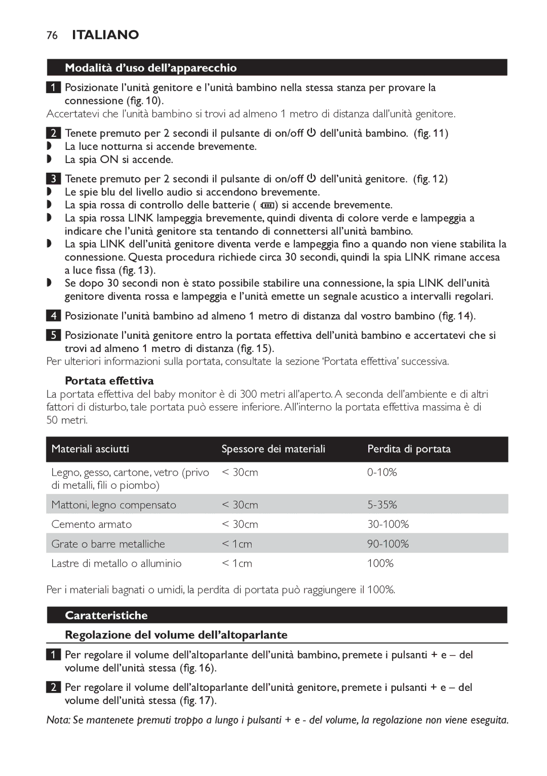 Philips SCD498 manual Modalità d’uso dell’apparecchio, Portata effettiva, Metri, Caratteristiche 