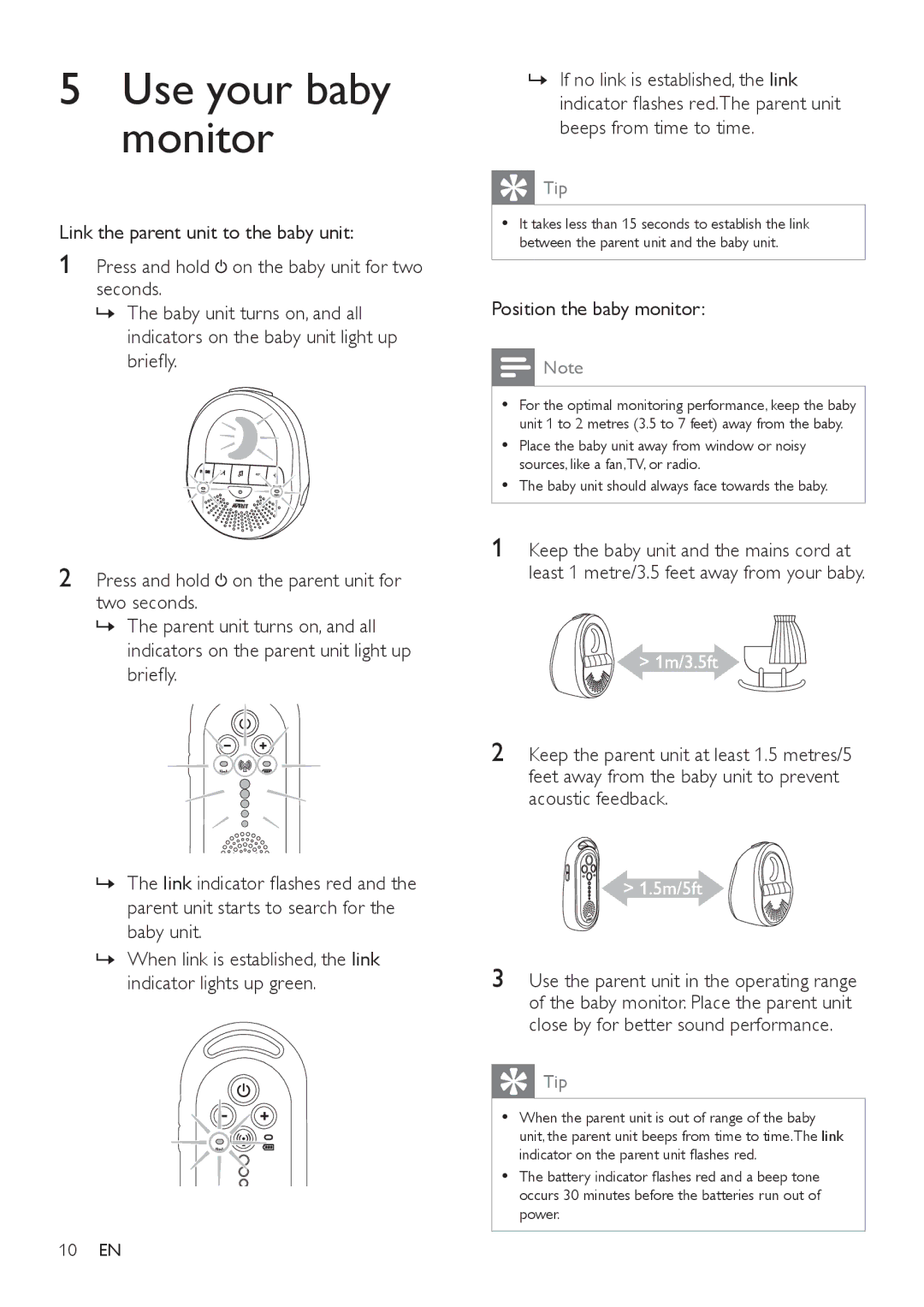 Philips SCD505 user manual Use your baby monitor, Position the baby monitor 