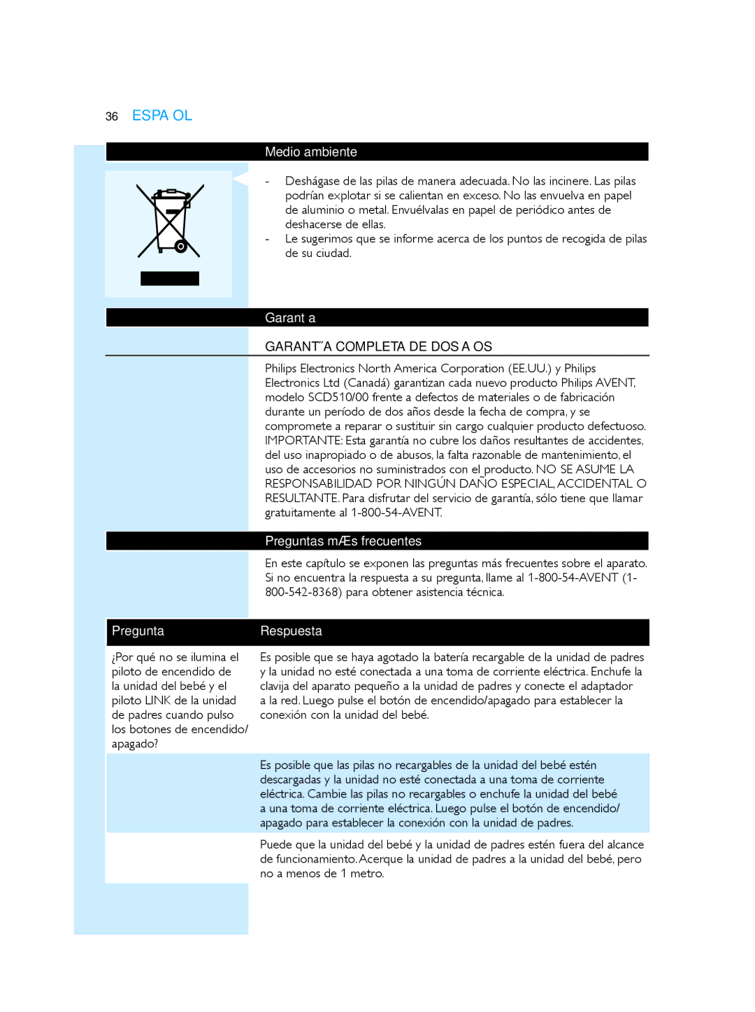 Philips SCD510/00 manual Medio ambiente, Garantía, Preguntas más frecuentes, Pregunta Respuesta 