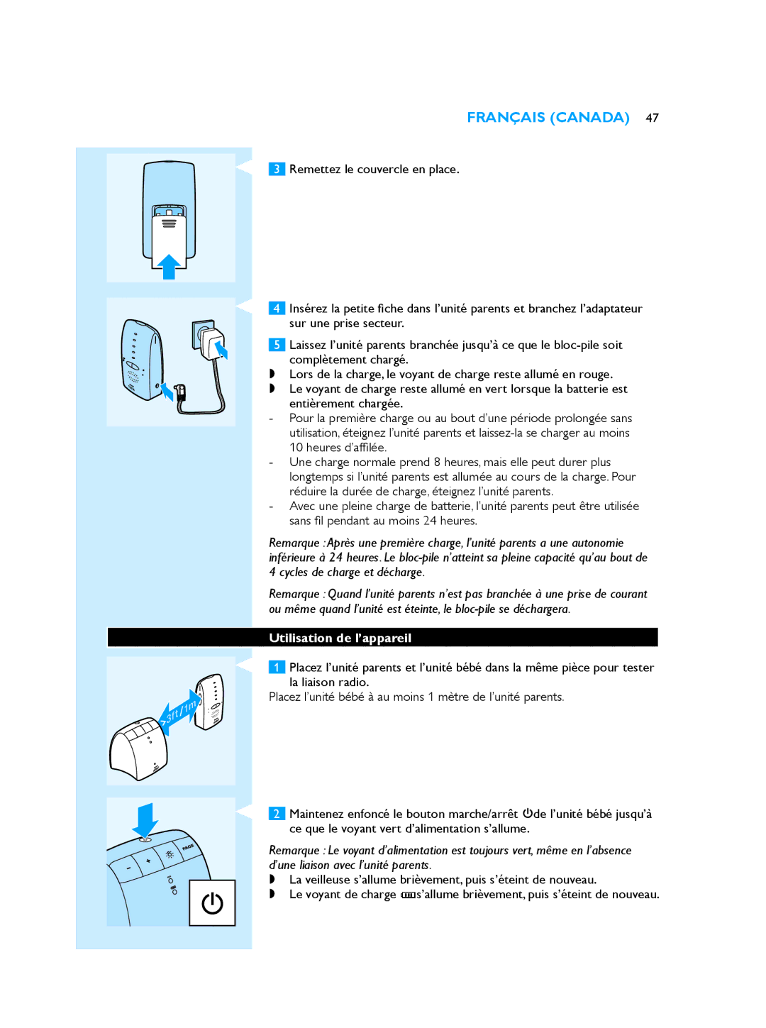 Philips SCD510/00 manual Utilisation de l’appareil, La veilleuse s’allume brièvement, puis s’éteint de nouveau 