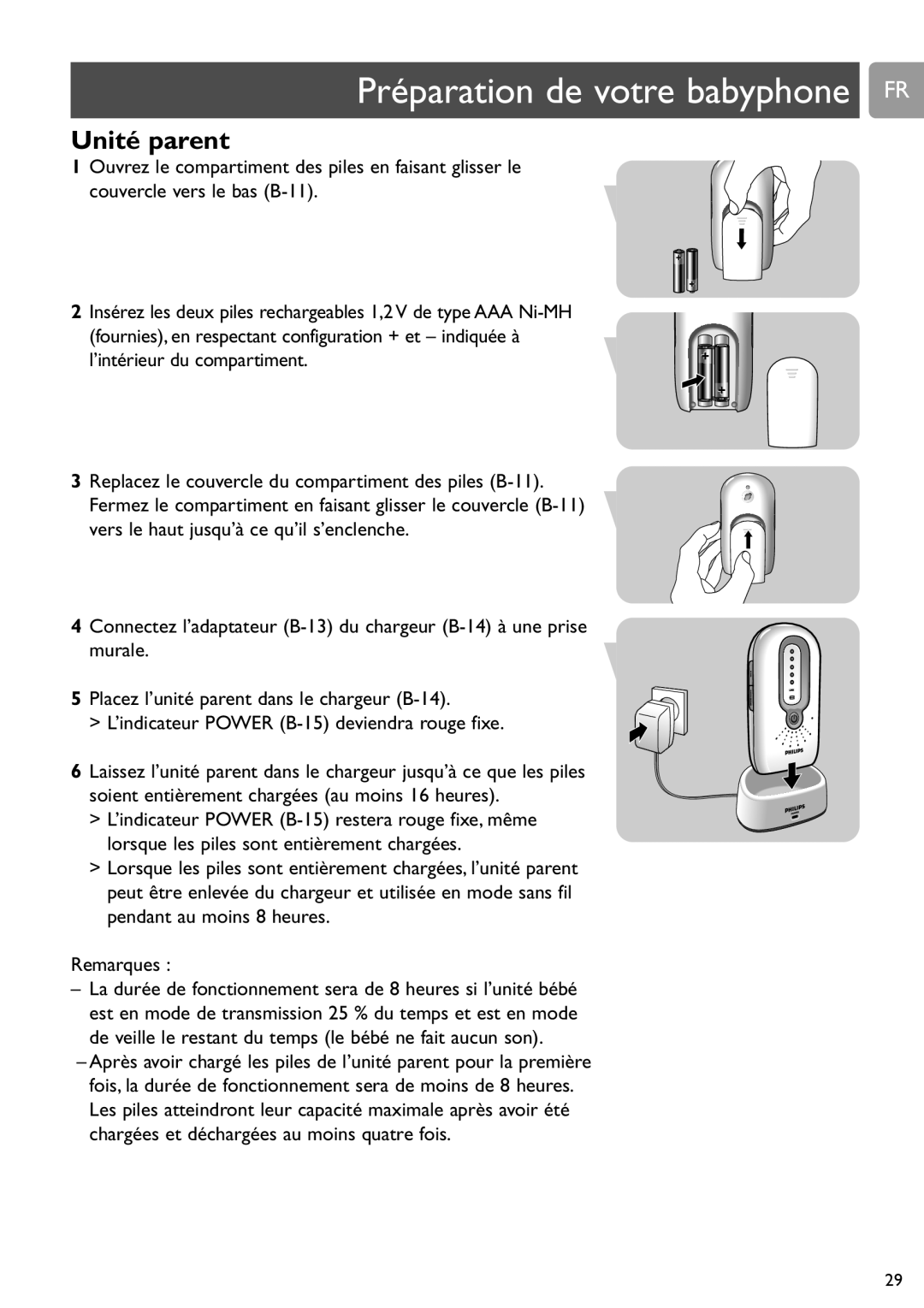 Philips SCD588/54 user manual Préparation de votre babyphone FR, Unité parent 