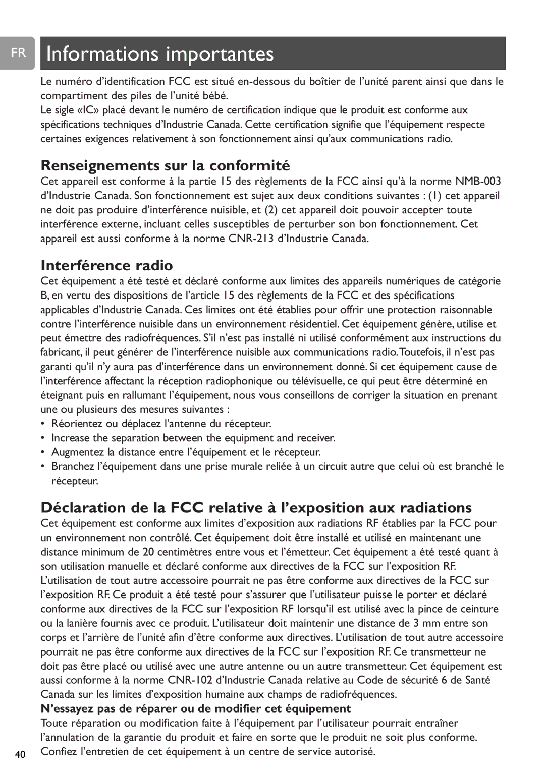 Philips SCD588/54 user manual Renseignements sur la conformité, Interférence radio 