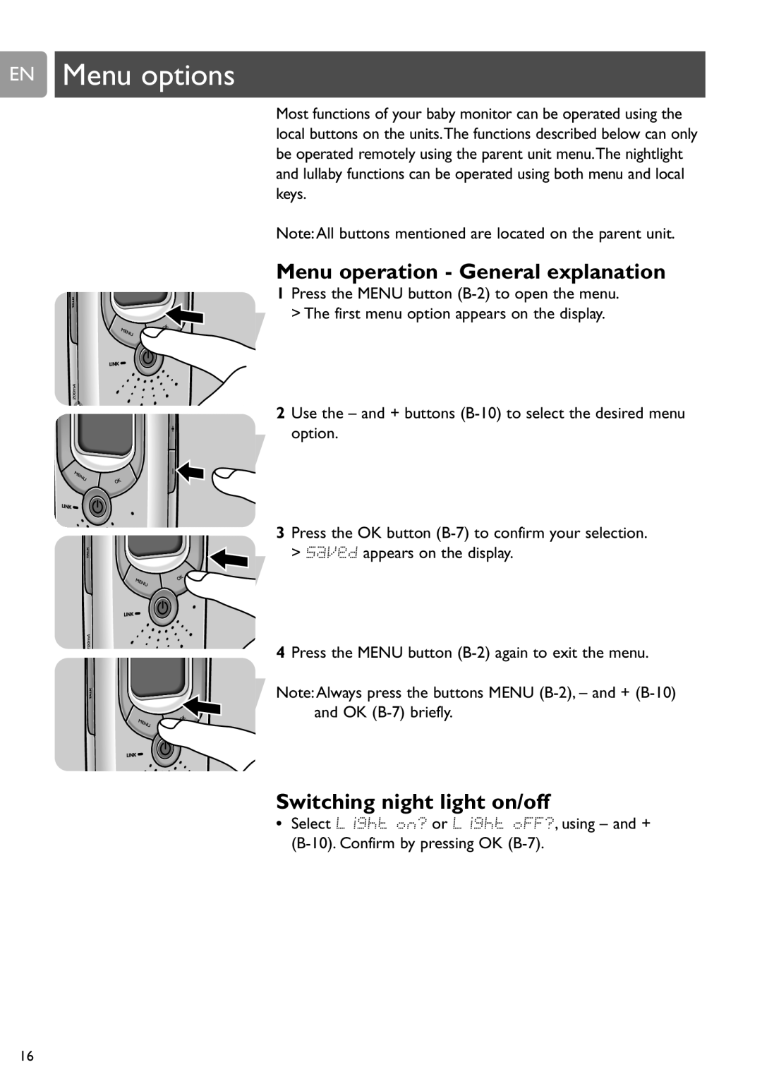 Philips SCD589 user manual EN Menu options, Menu operation General explanation 