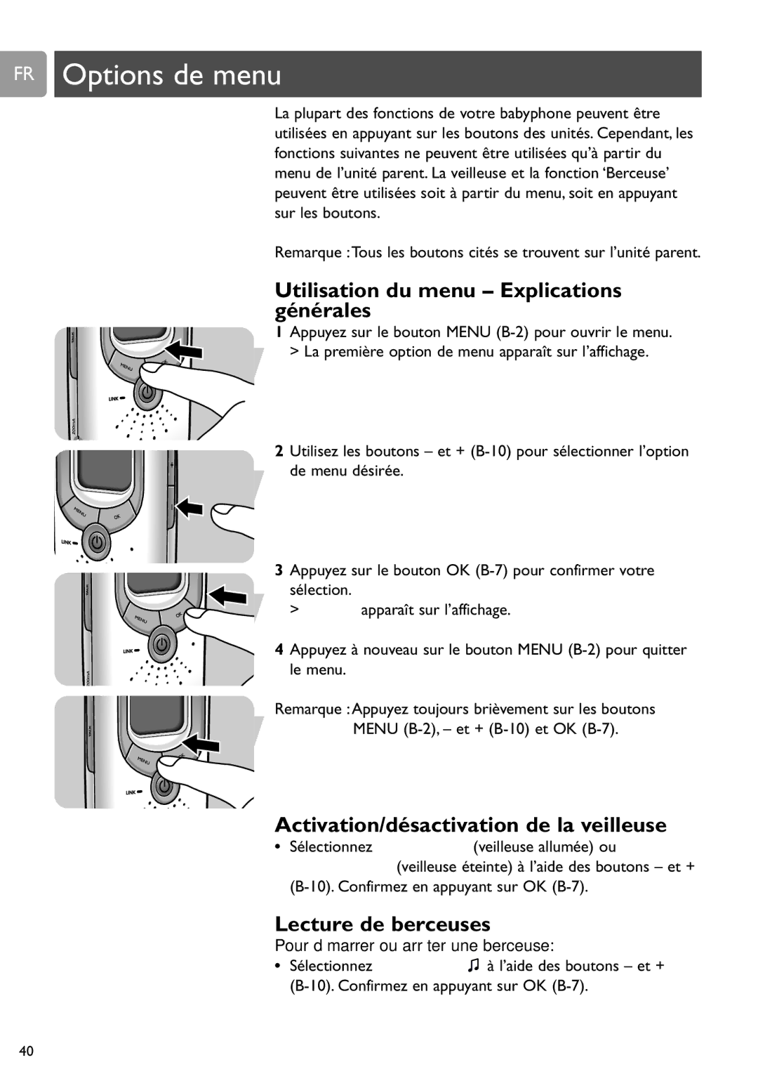 Philips SCD589 user manual FR Options de menu, Utilisation du menu Explications générales 