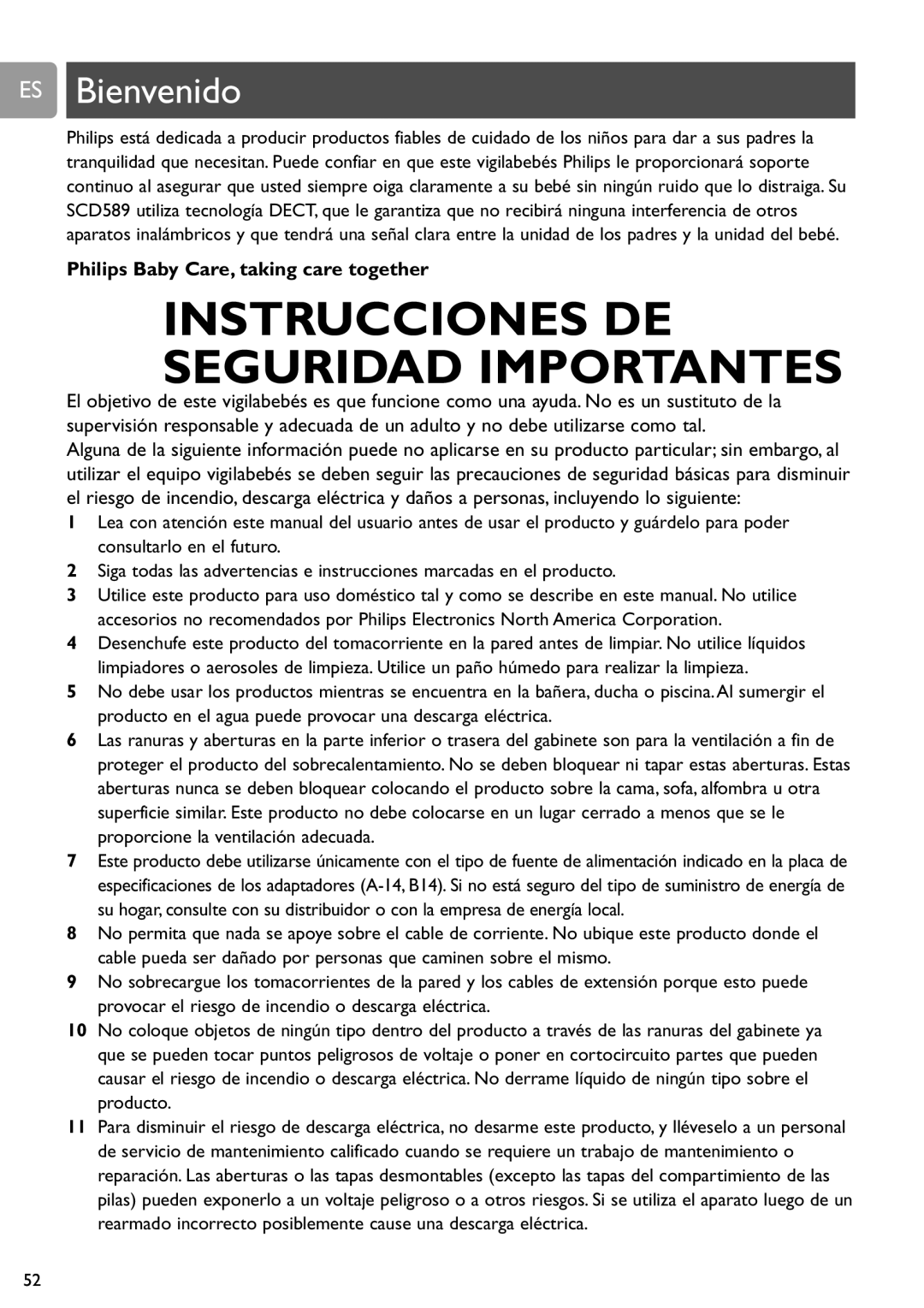 Philips SCD589 user manual Instrucciones DE Seguridad Importantes, ES Bienvenido 