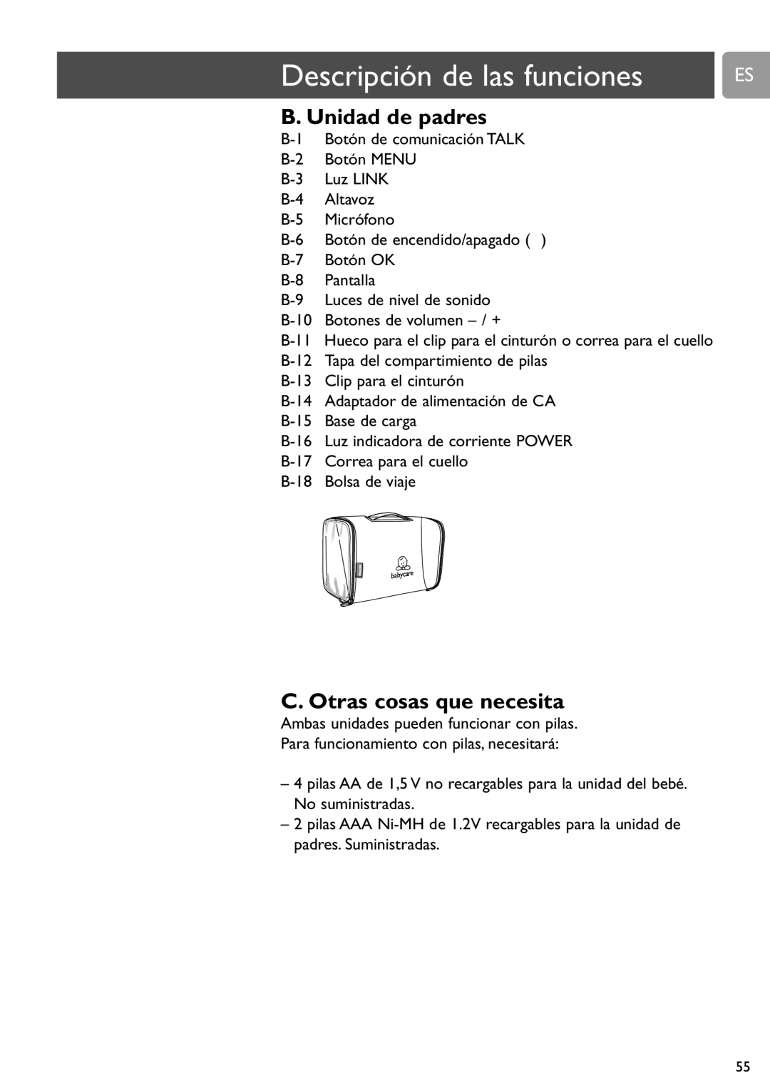 Philips SCD589 user manual Unidad de padres, Otras cosas que necesita 