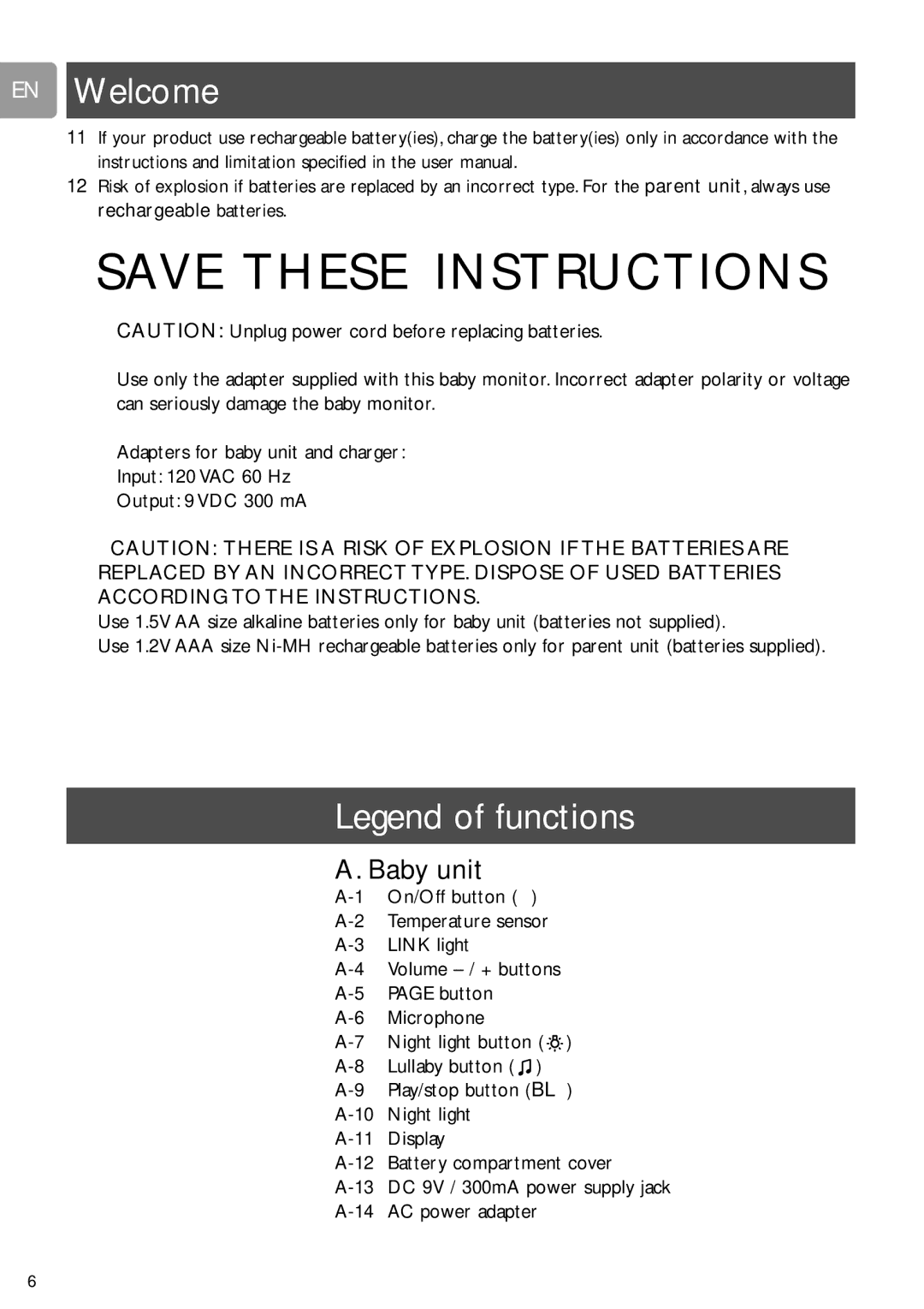 Philips SCD589 user manual Baby unit 