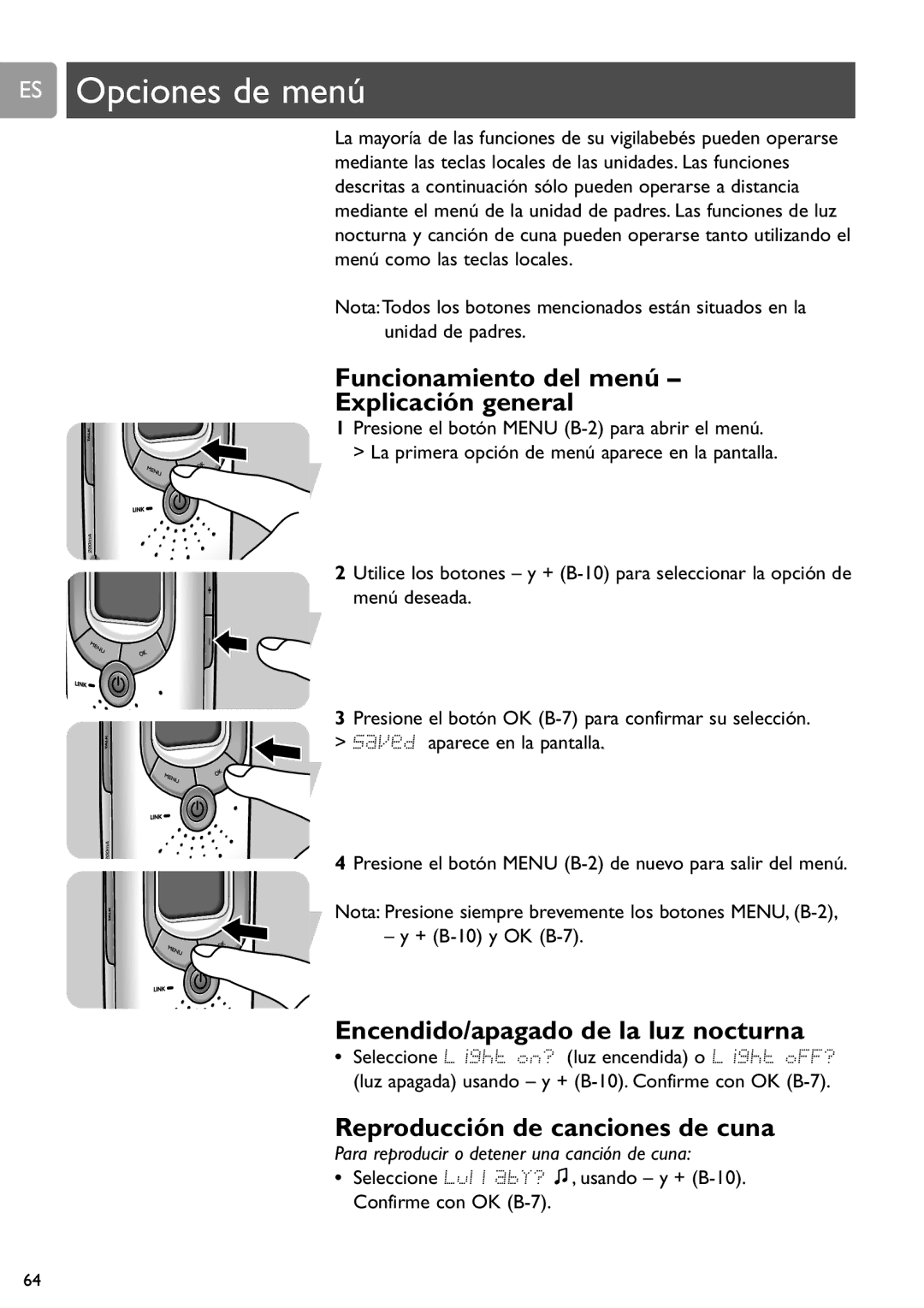 Philips SCD589 user manual ES Opciones de menú, Funcionamiento del menú Explicación general 