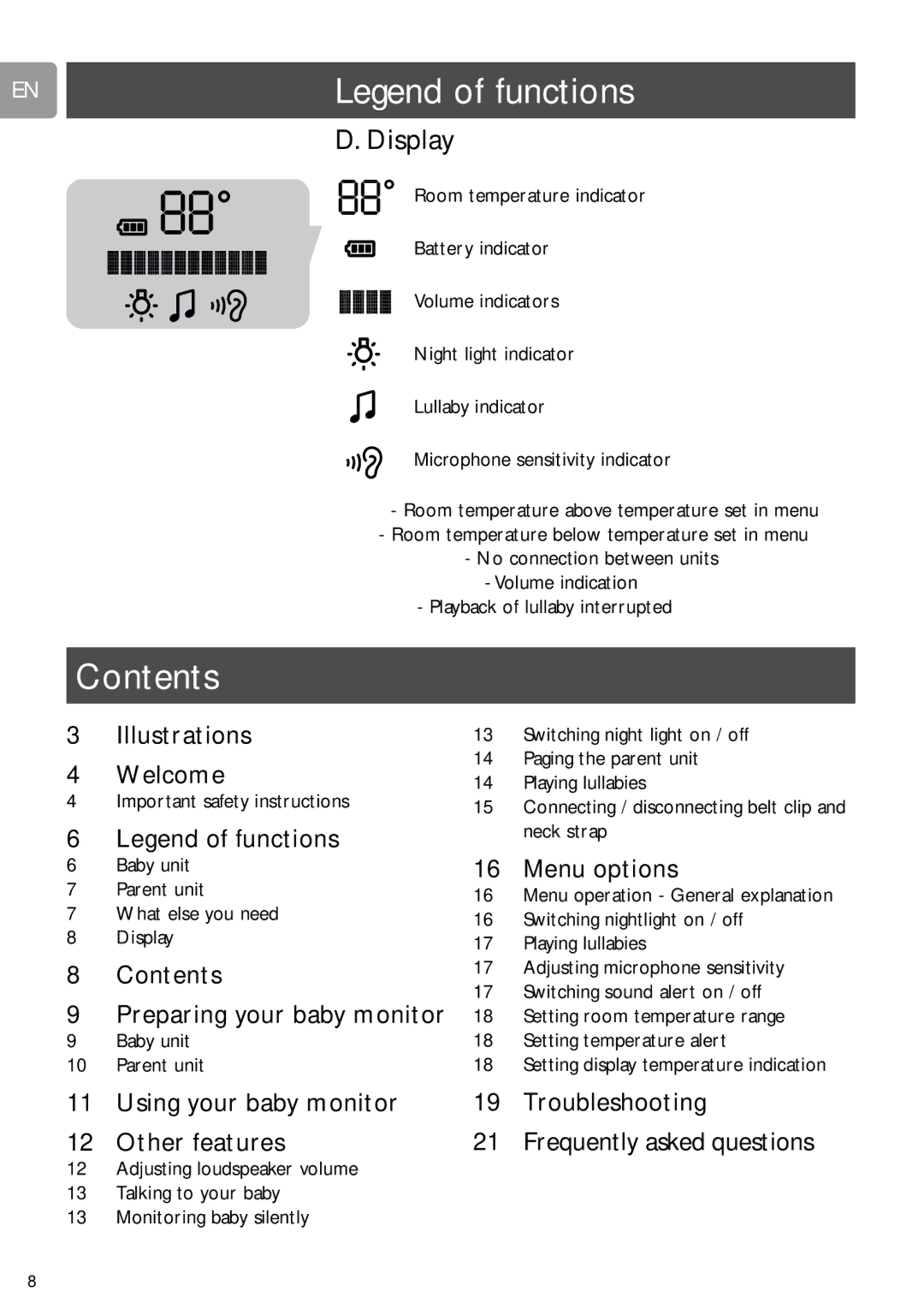 Philips SCD589 user manual ENLegend of functions, Contents 