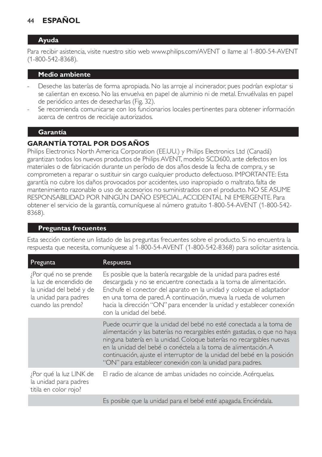 Philips SCD600/10 manual Ayuda Medio ambiente, Garantía, Preguntas frecuentes, Pregunta Respuesta 