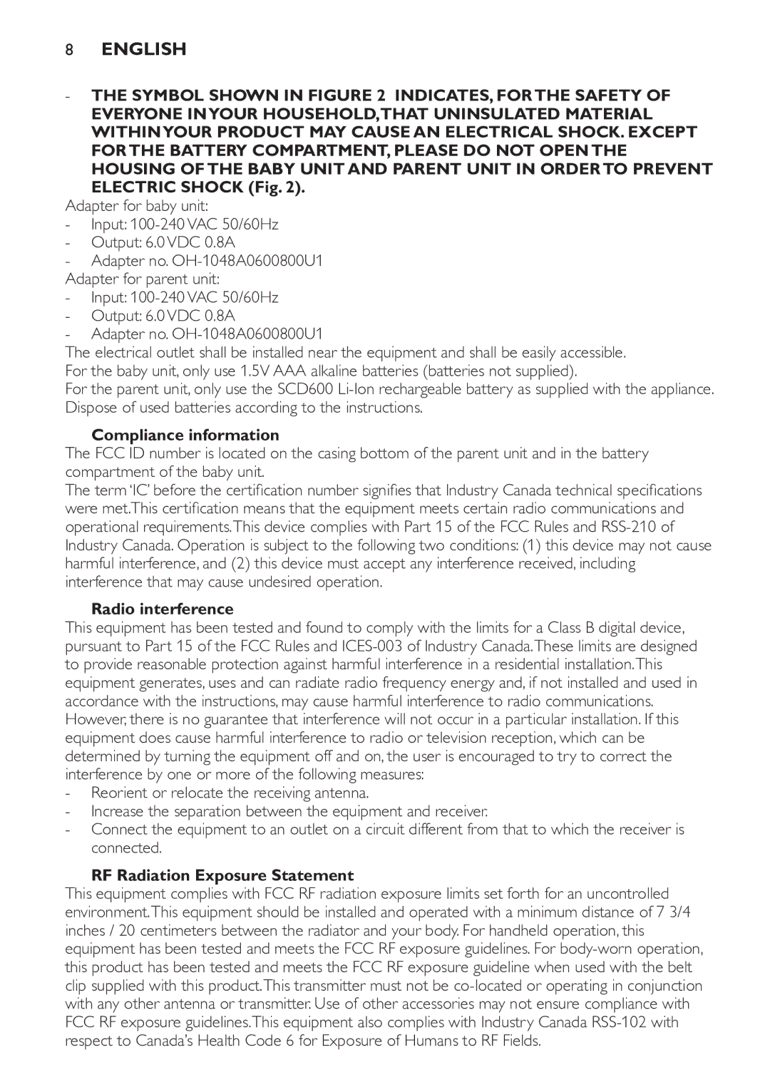 Philips SCD600/10 manual Compliance information, Radio interference, RF Radiation Exposure Statement 