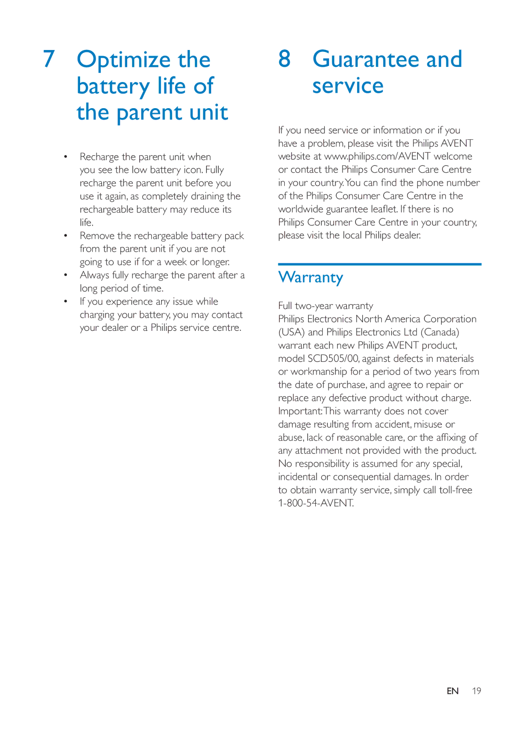 Philips SCD610 Guarantee and service, Warranty, Long period of time, Philips Consumer Care Centre, Full two-year warranty 