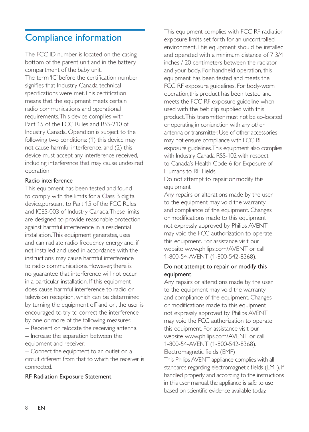 Philips SCD609, SCD610 user manual Compliance information, Radio interference, Reorient or relocate the receiving antenna 