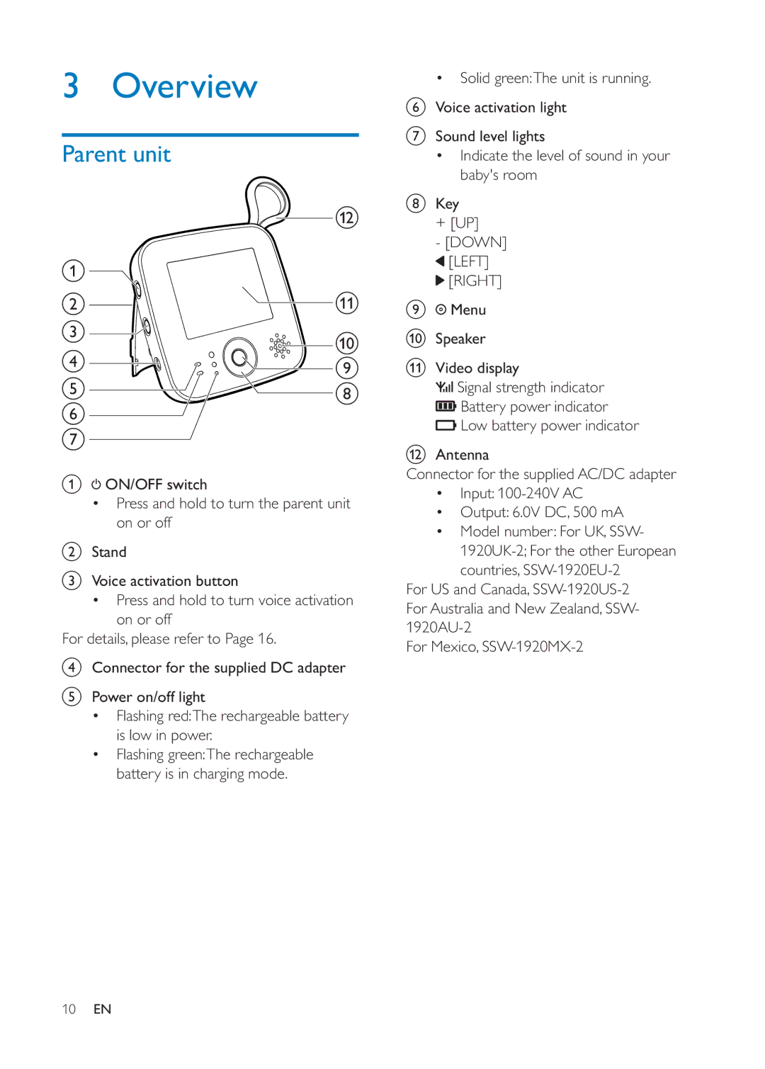 Philips SCD609, SCD610 user manual Overview, Parent unit 