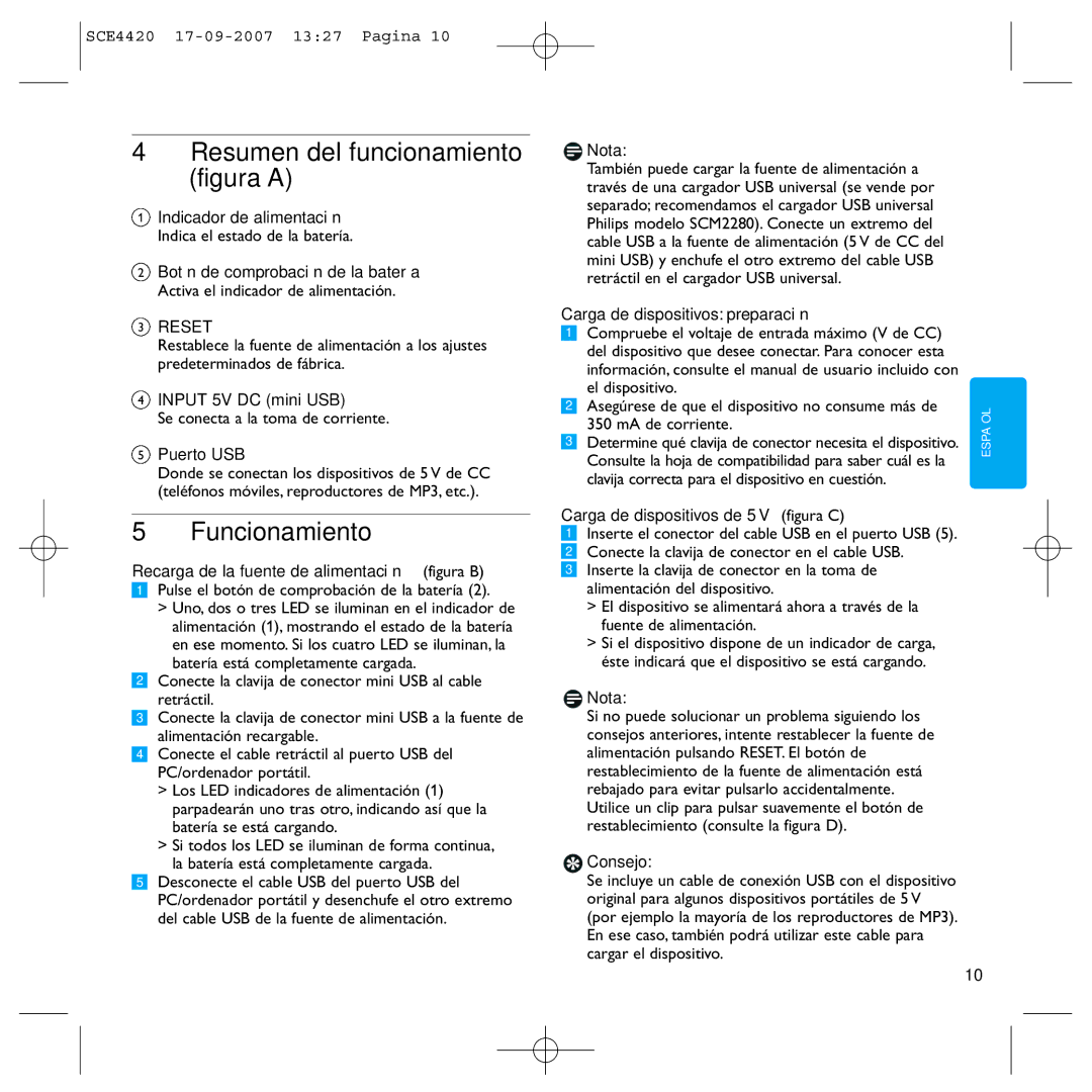 Philips SCE4420 manual Resumen del funcionamiento figura a, Funcionamiento 