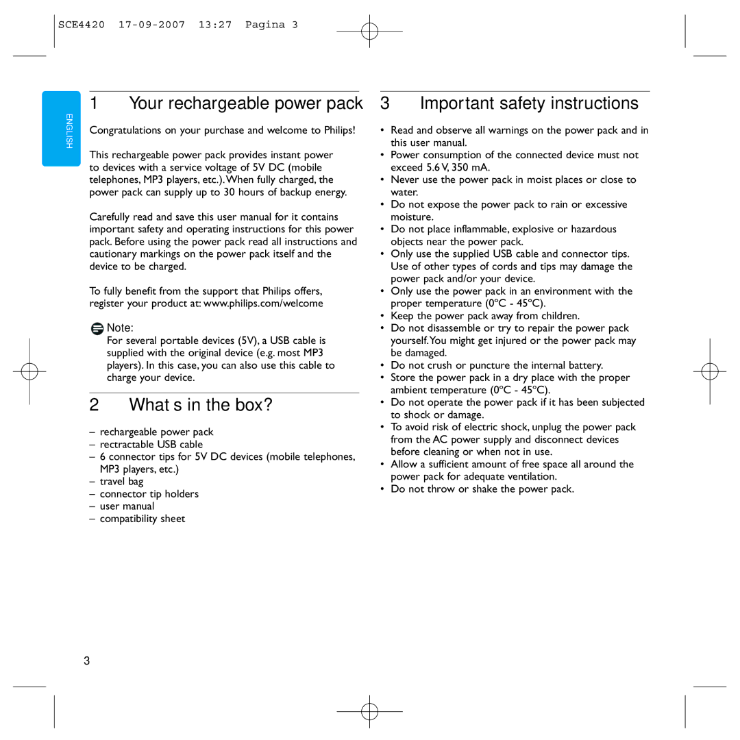 Philips SCE4420 manual Your rechargeable power pack, What’s in the box?, Important safety instructions 