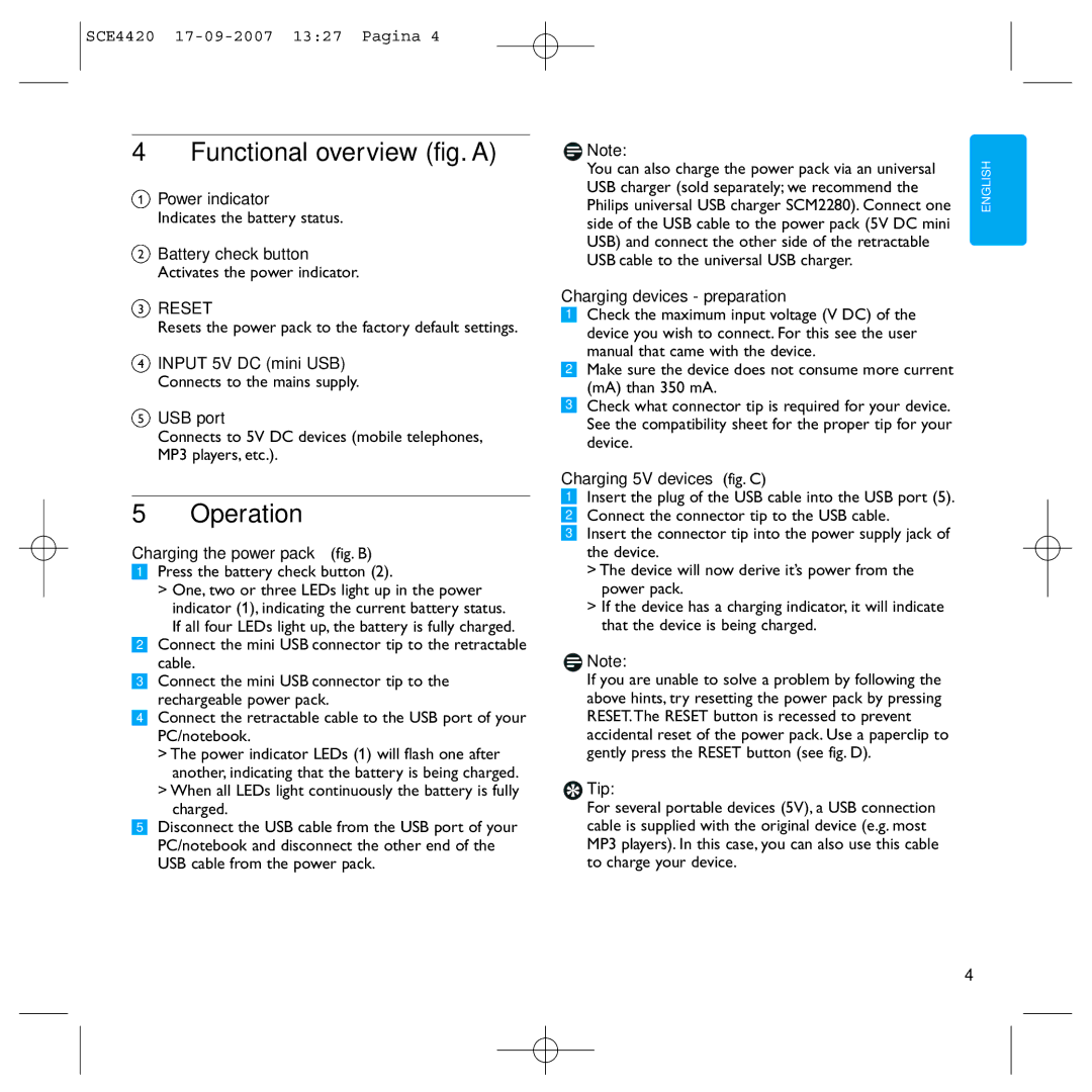 Philips SCE4420 manual Functional overview fig. a, Operation 