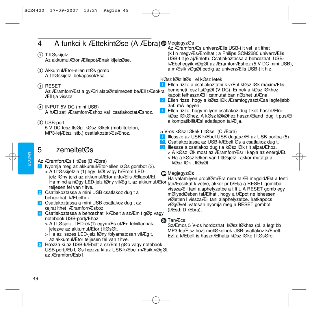 Philips SCE4420 manual Funkciók áttekintése a ábra, Üzemeltetés 