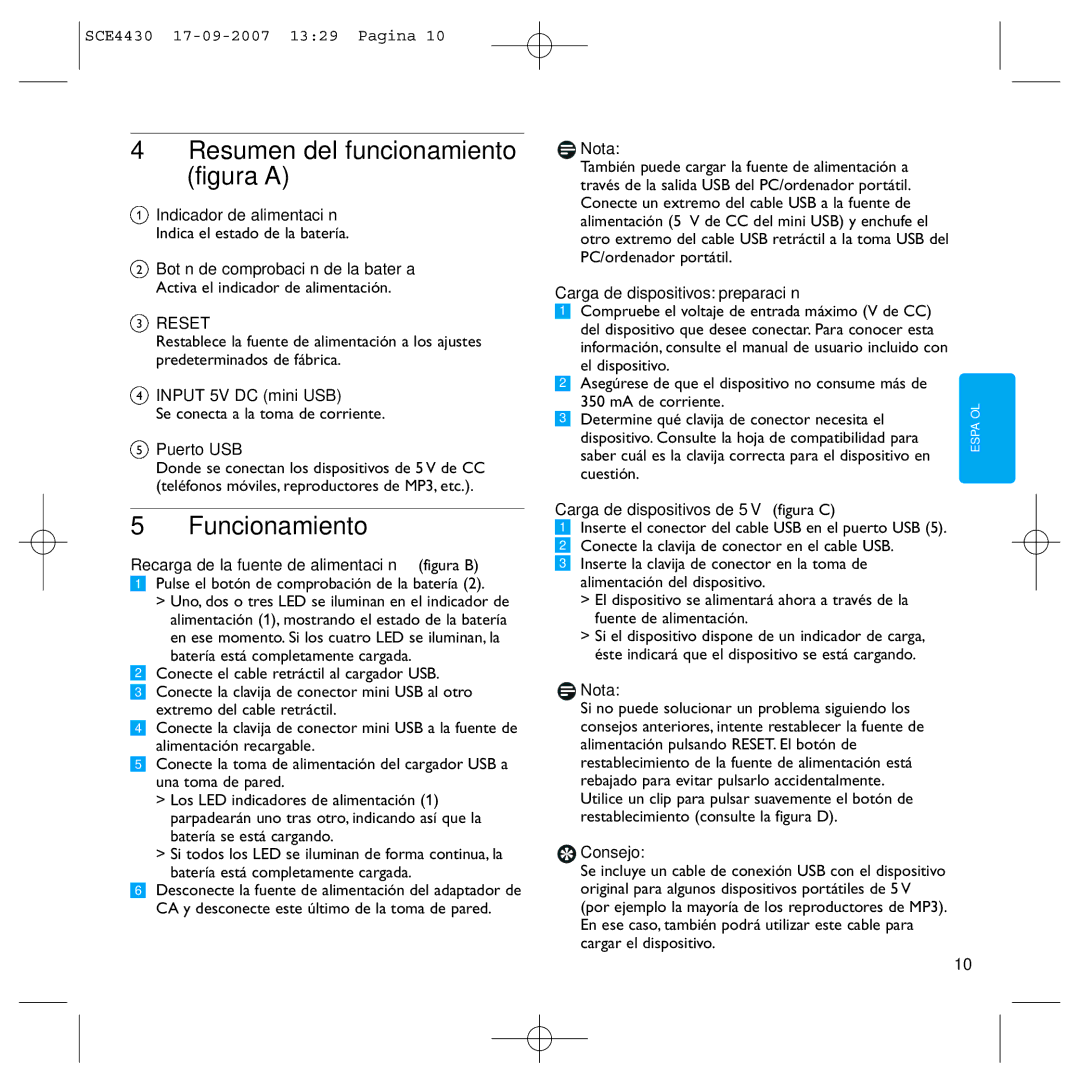 Philips SCE4430 manual Resumen del funcionamiento figura a, Funcionamiento 