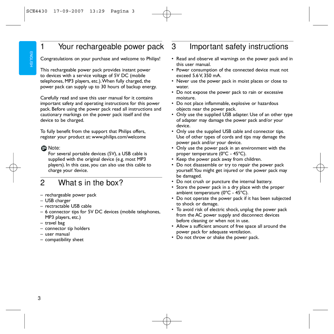 Philips SCE4430 manual Your rechargeable power pack, What’s in the box?, Important safety instructions 