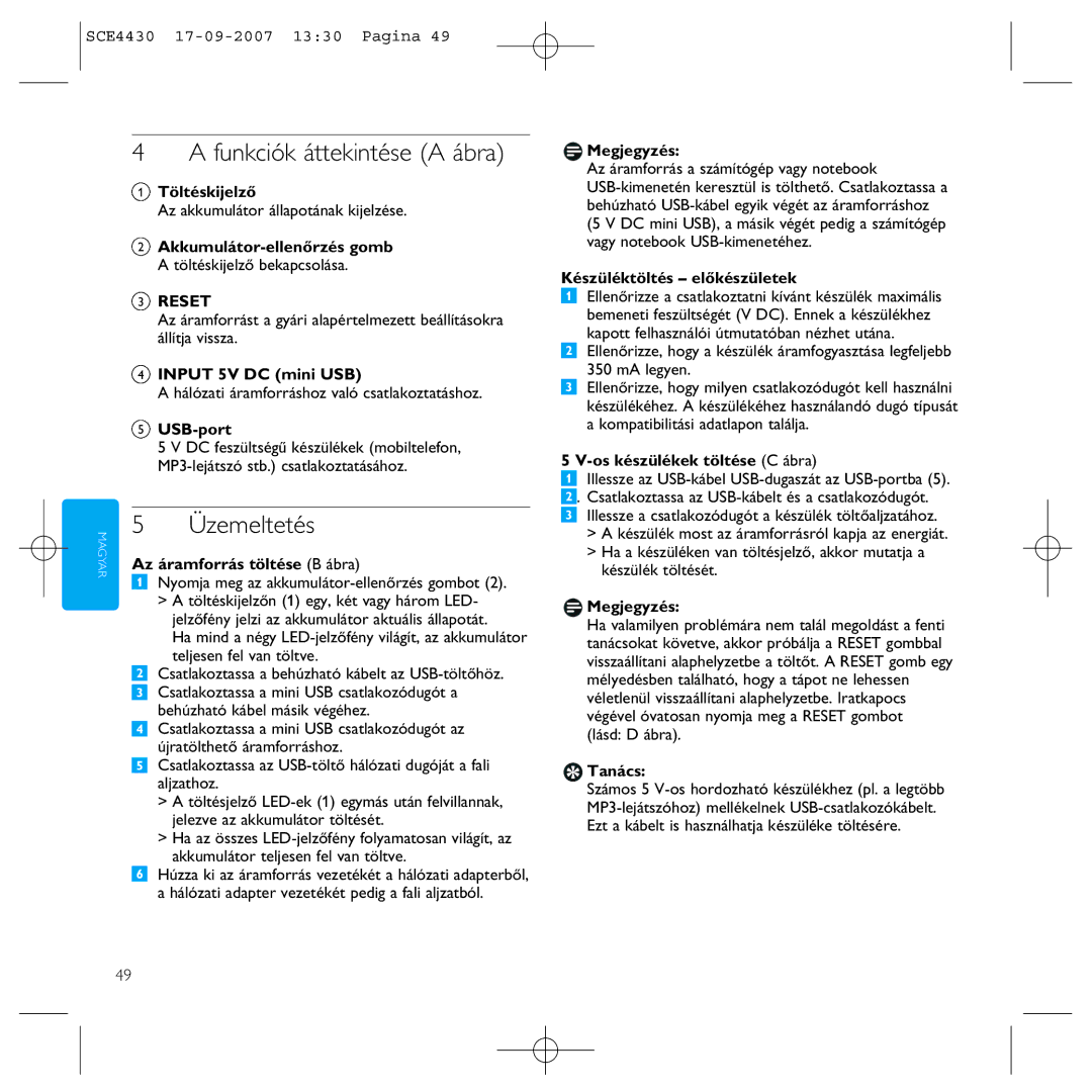 Philips SCE4430 manual Funkciók áttekintése a ábra, Üzemeltetés 