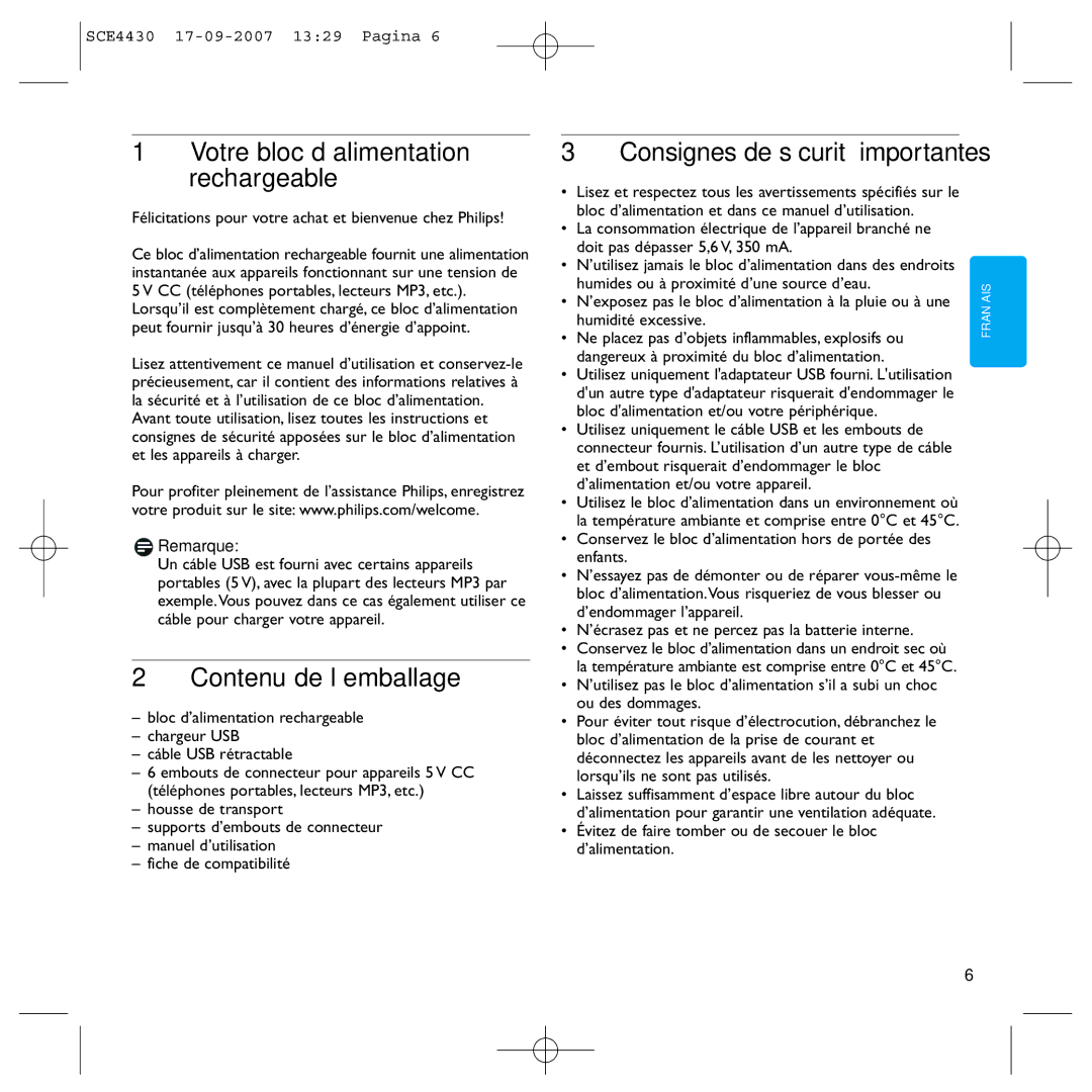 Philips SCE4430 manual Contenu de l’emballage, Consignes de sécurité importantes, Remarque 