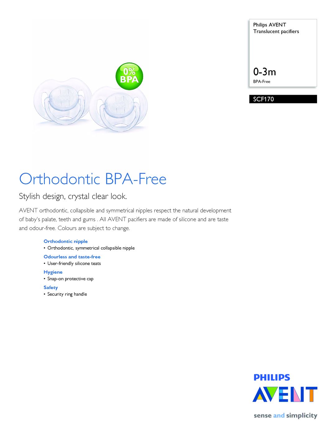 Philips SCF170/19 manual Orthodontic BPA-Free, Stylish design, crystal clear look 