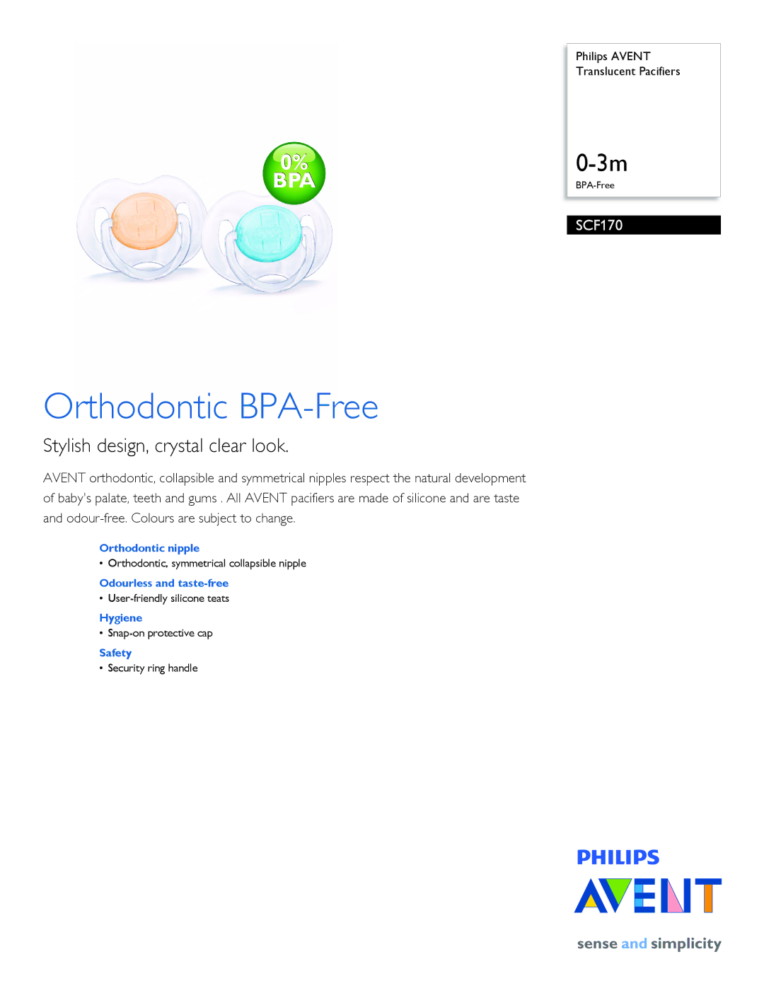 Philips SCF170/20 manual Orthodontic BPA-Free, Stylish design, crystal clear look 