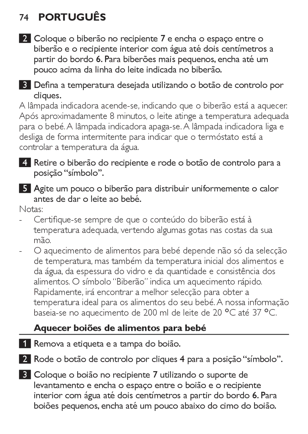 Philips SCF215 manual Cliques, Aquecer boiões de alimentos para bebé, Remova a etiqueta e a tampa do boião 