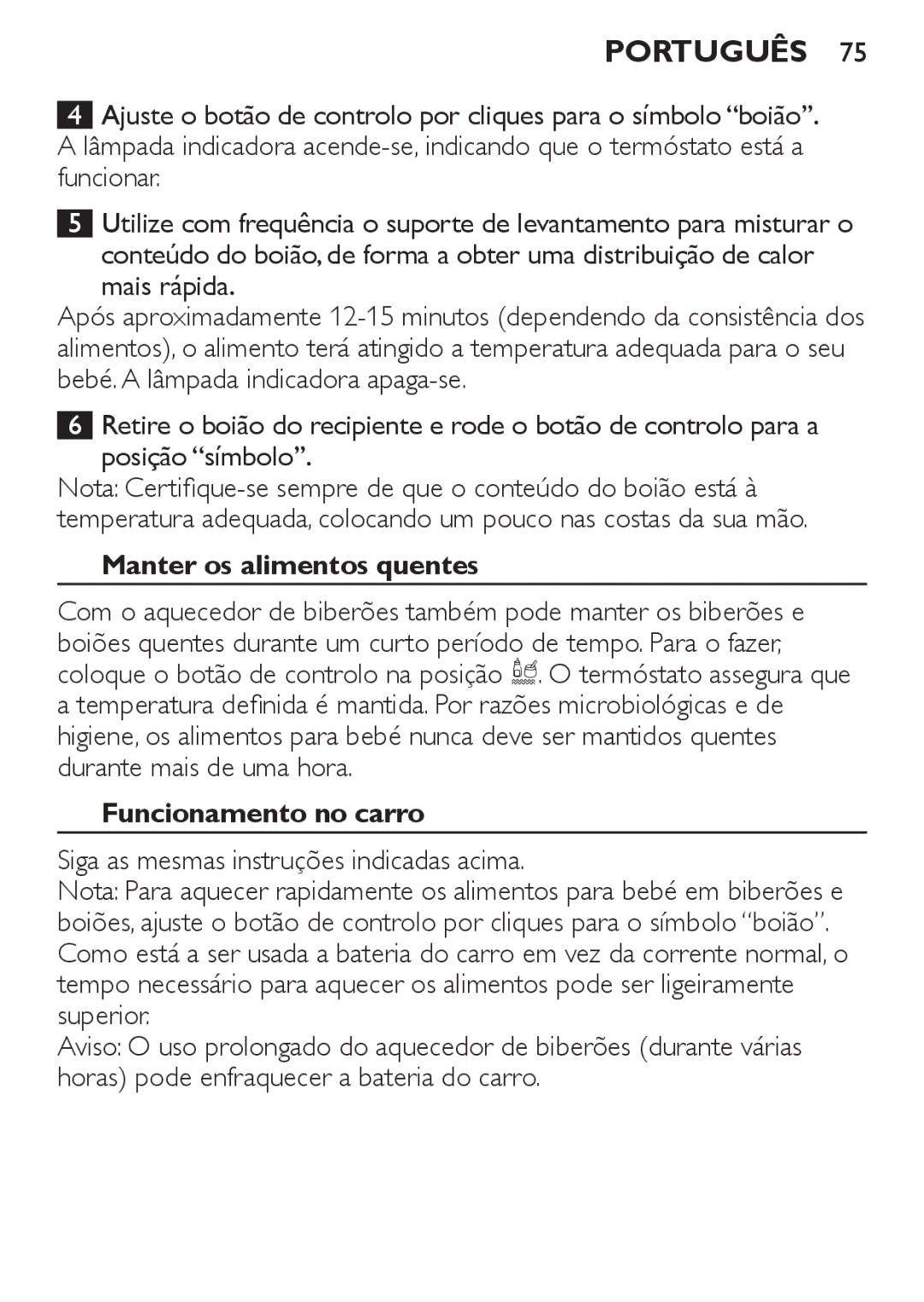 Philips SCF215 manual Manter os alimentos quentes, Funcionamento no carro 