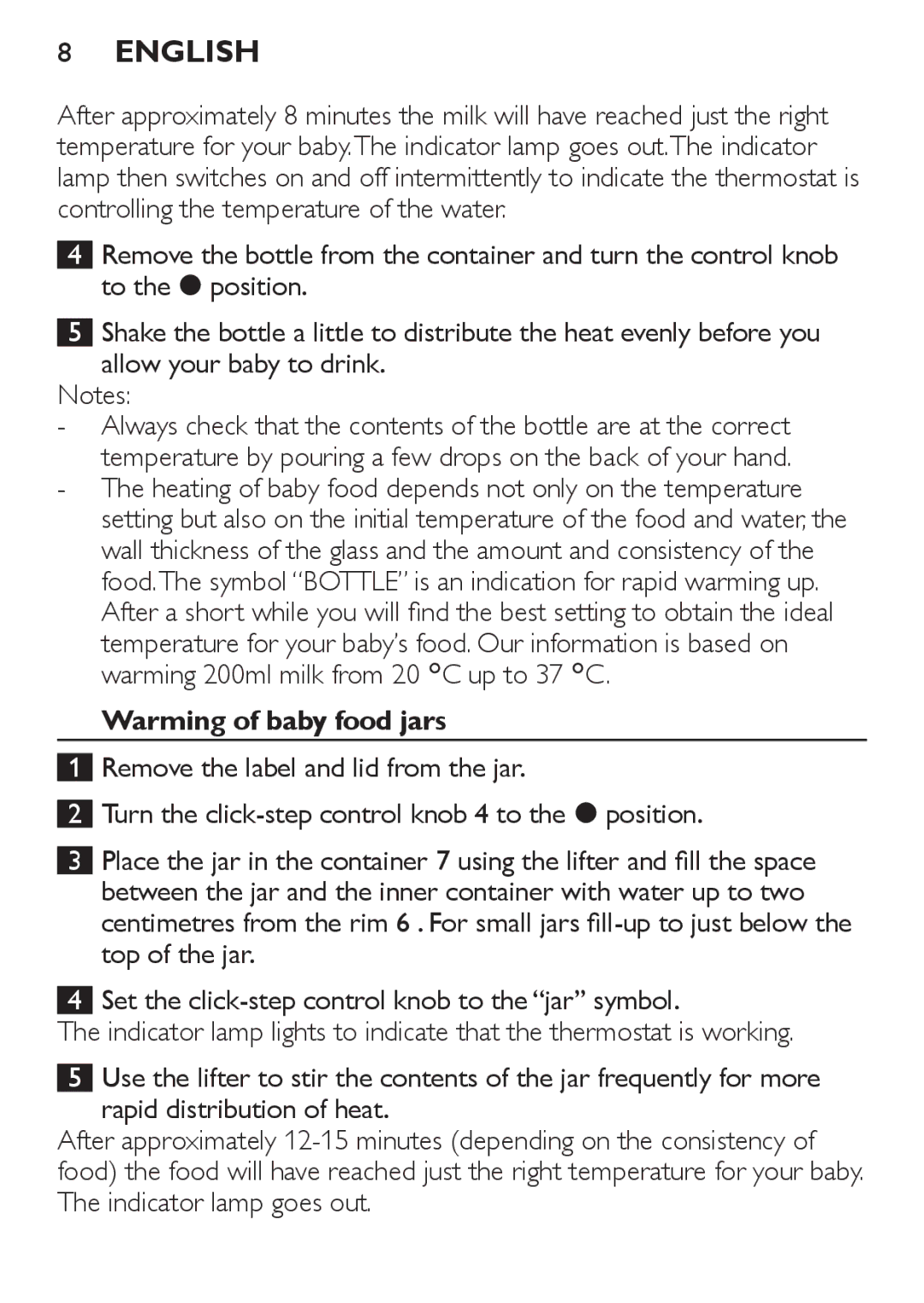 Philips SCF215 manual Warming of baby food jars 