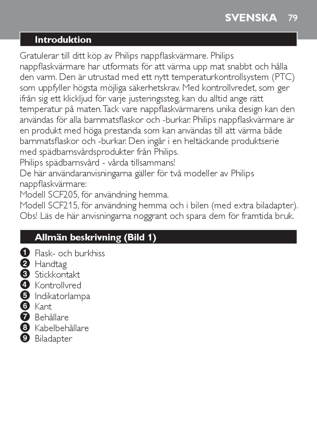 Philips SCF215/86 manual Svenska, Allmän beskrivning Bild 