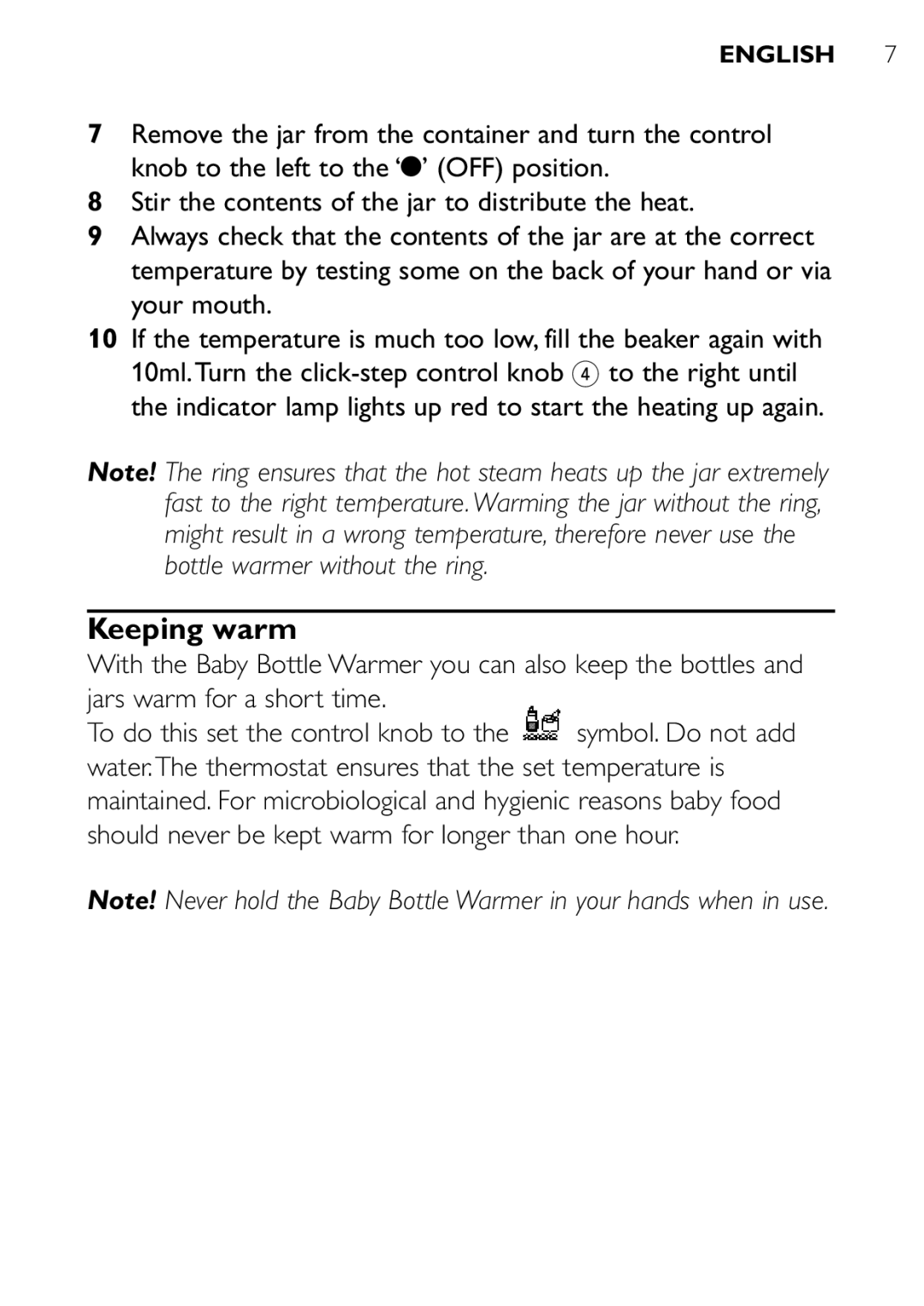 Philips SCF250 user manual Keeping warm 